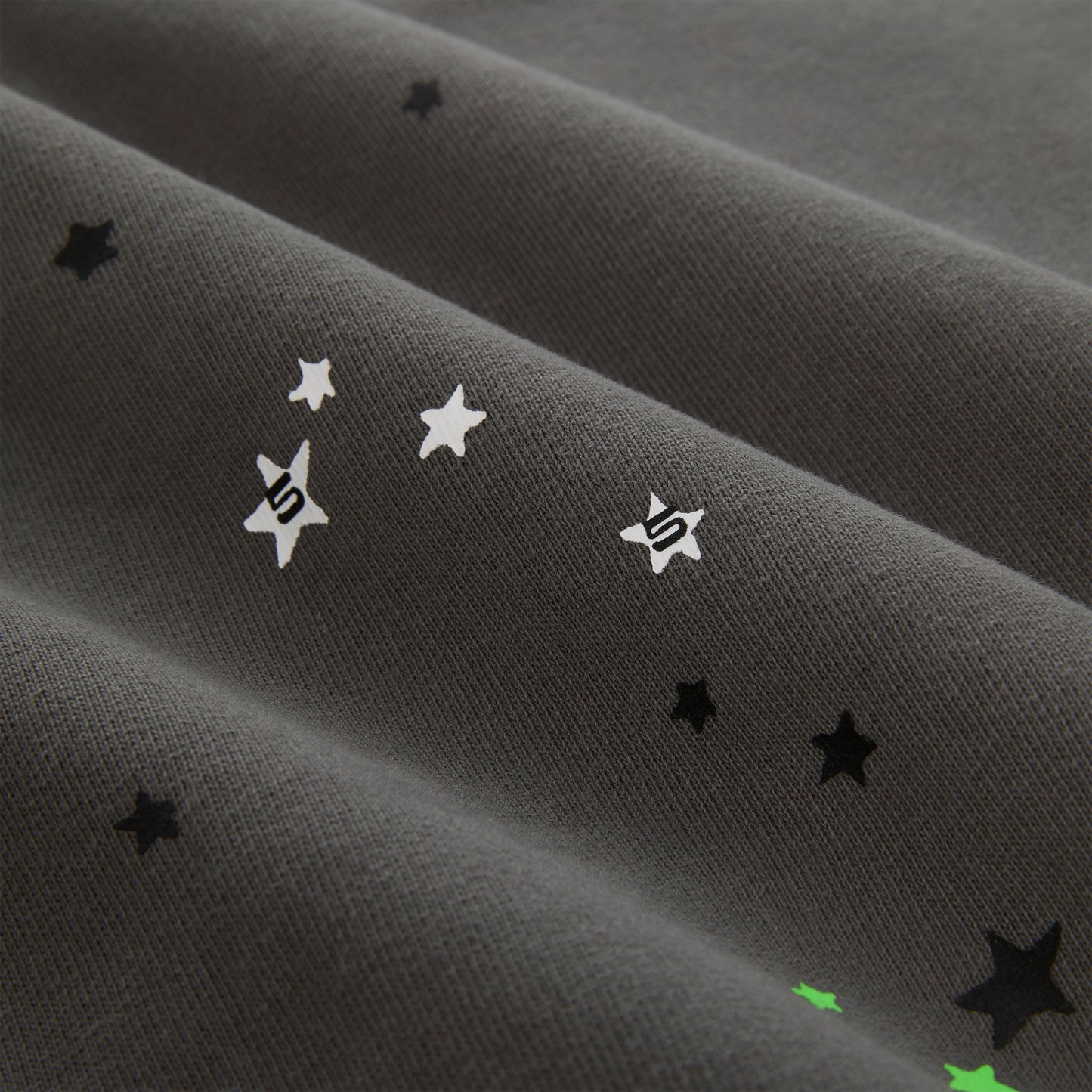 SP5DER Punk V2 Star Print Hoodie - Slate Grey - Detail View 6