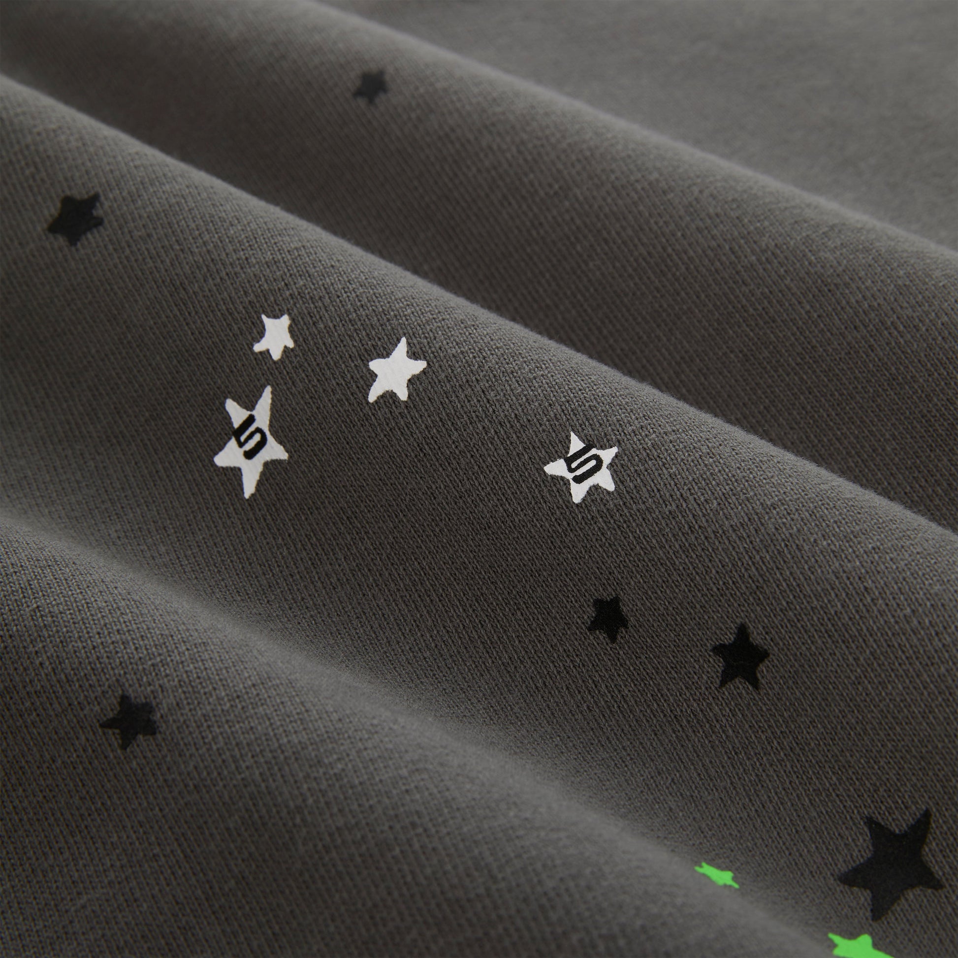 SP5DER Punk V2 Star Print Hoodie - Slate Grey - Detail View 6