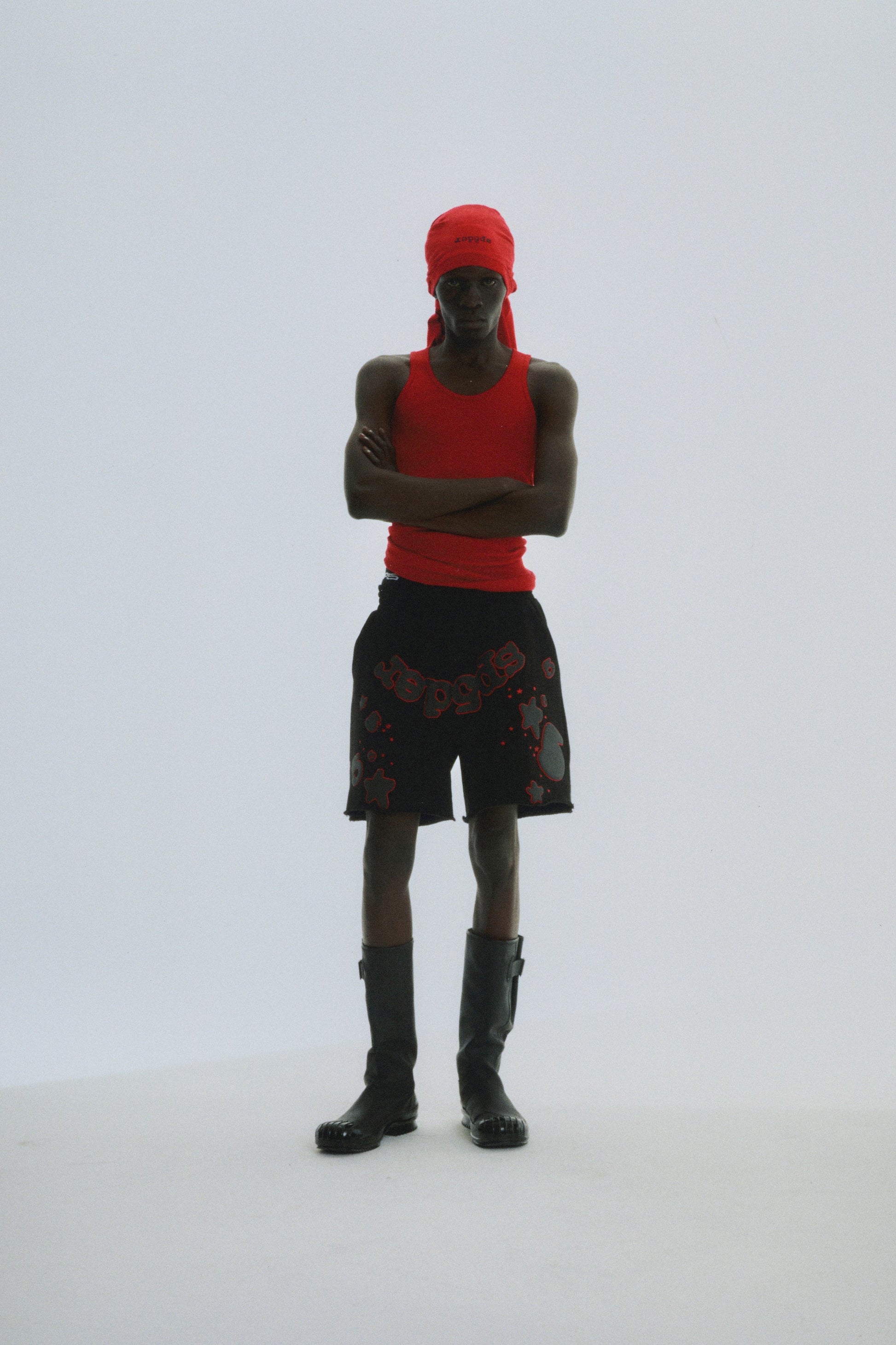 Additional detail view of SP5DER Beluga Outline Sweatshort in Black