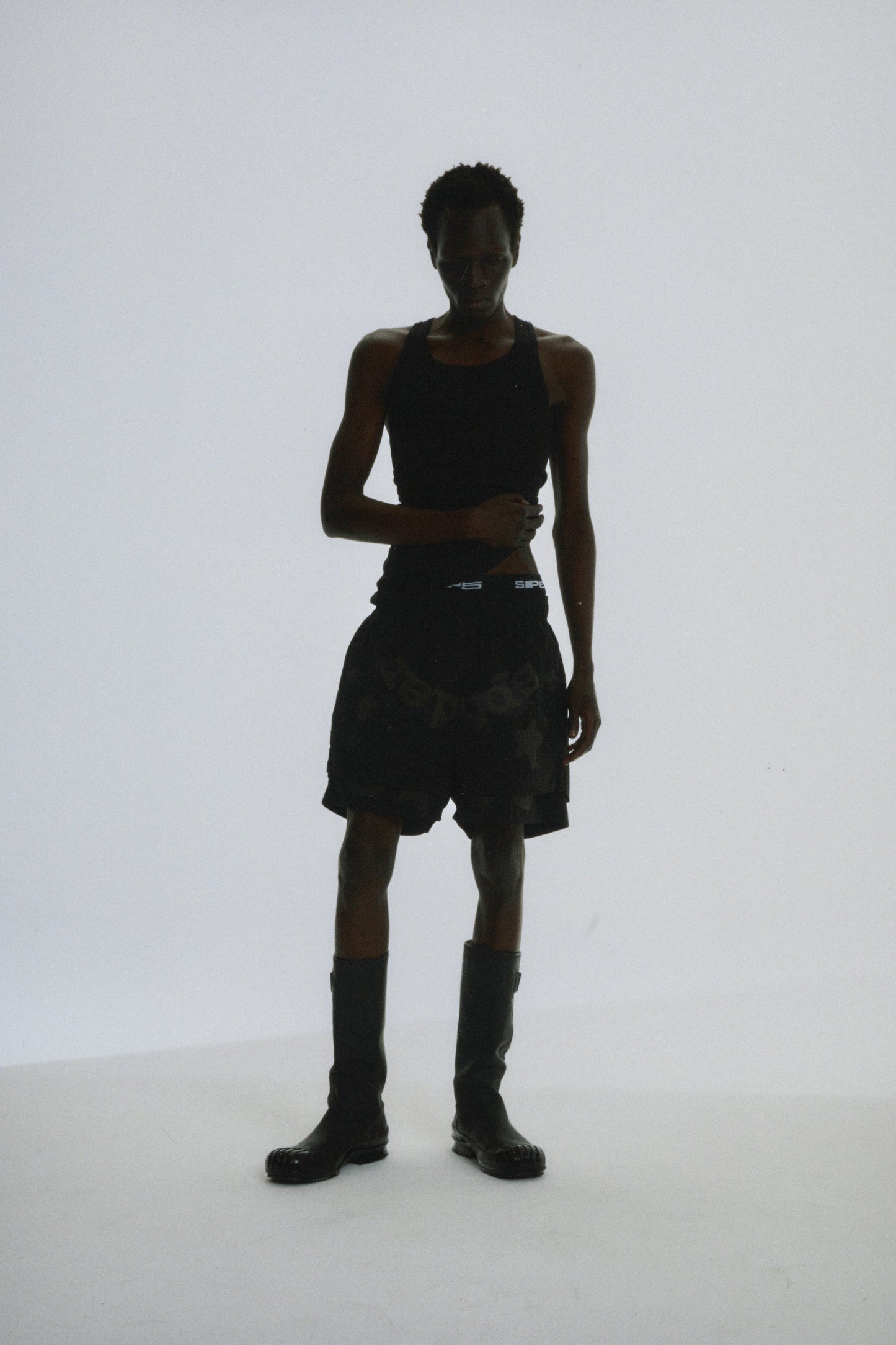Additional angle view of SP5DER Beluga Double Layer Short in Black