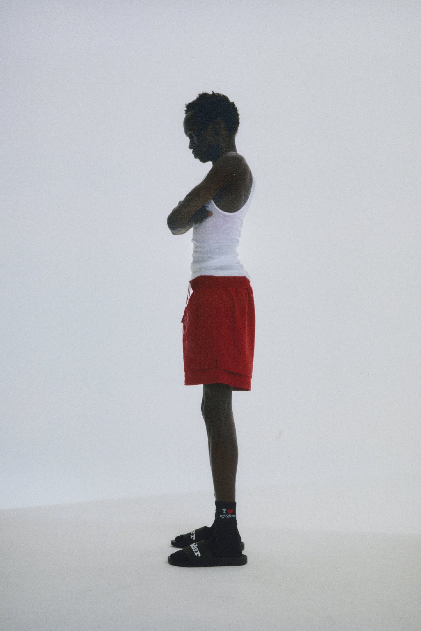 Additional angle view of SP5DER Beluga Double Layer Short in Red