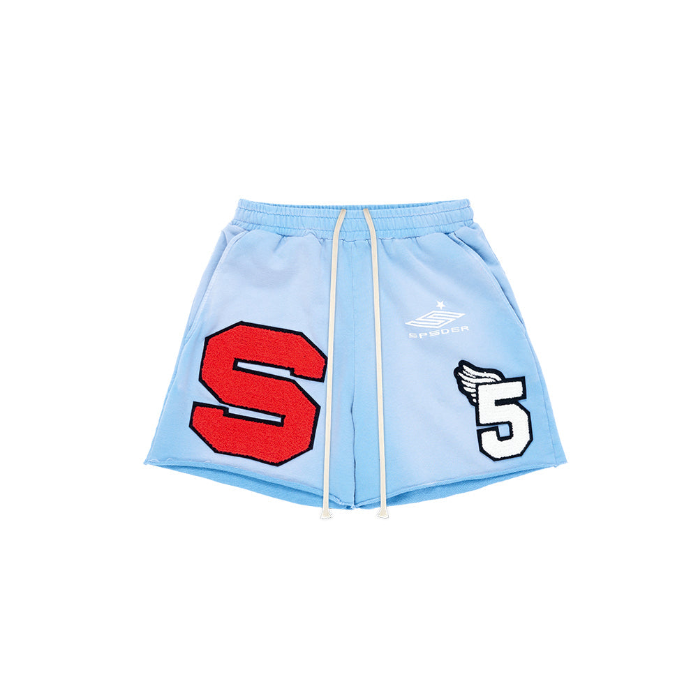 Front view of SP5DER Cut Sweatshort in Blue