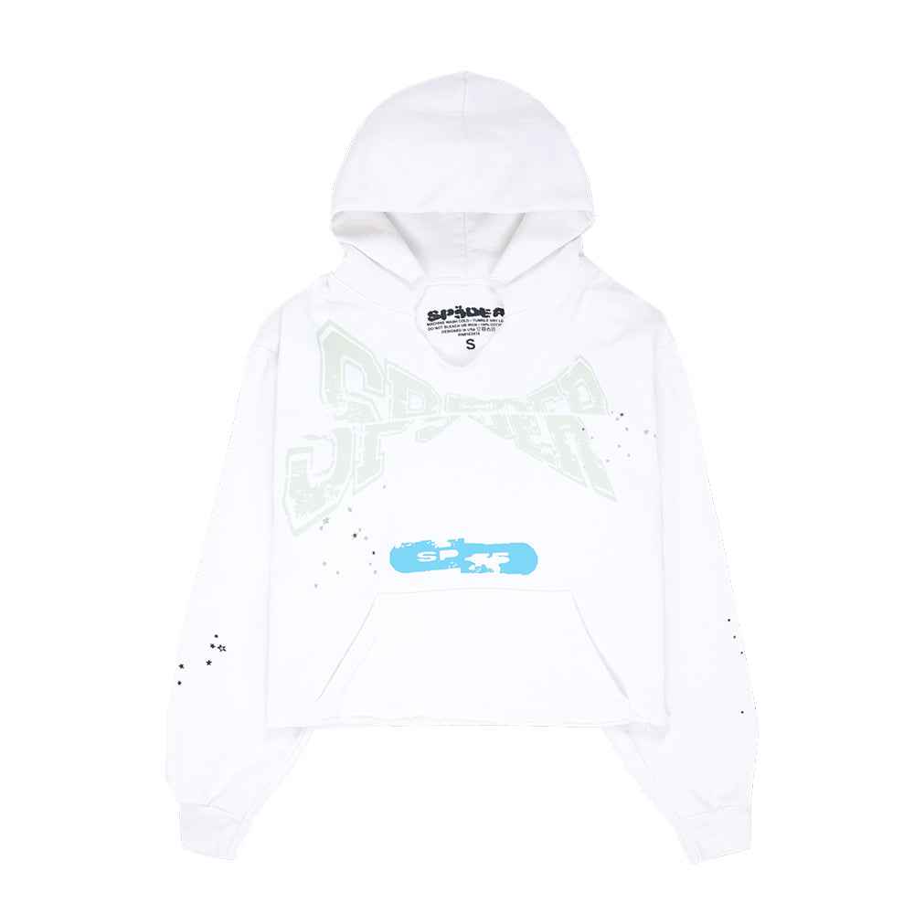 SP5DER Cropped Hoodie – White - Front View