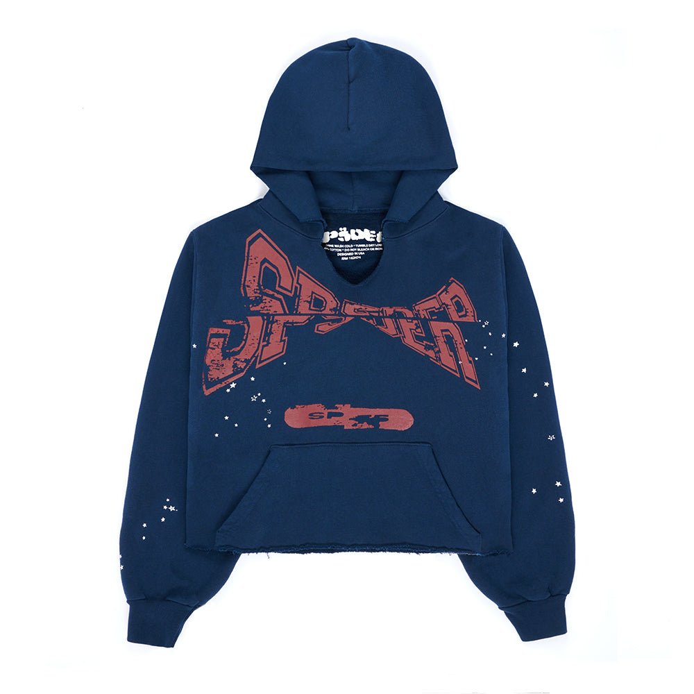 SP5DER Cropped Hoodie – Blue - Front View