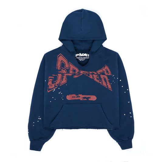 SP5DER Cropped Hoodie – Blue - Front View