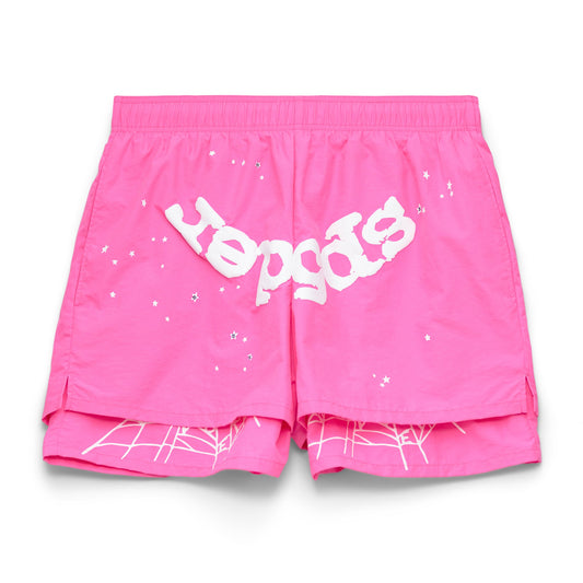 SP5DER OG Web V2 Double Layer Short in Pink