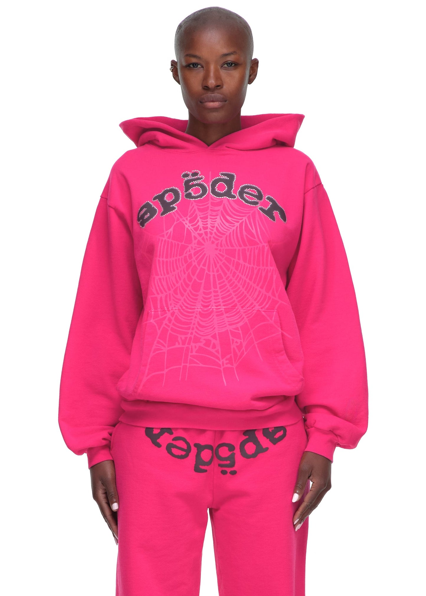 SP5DER Legacy Rhinestone Hoodie – Black - Detail View 3
