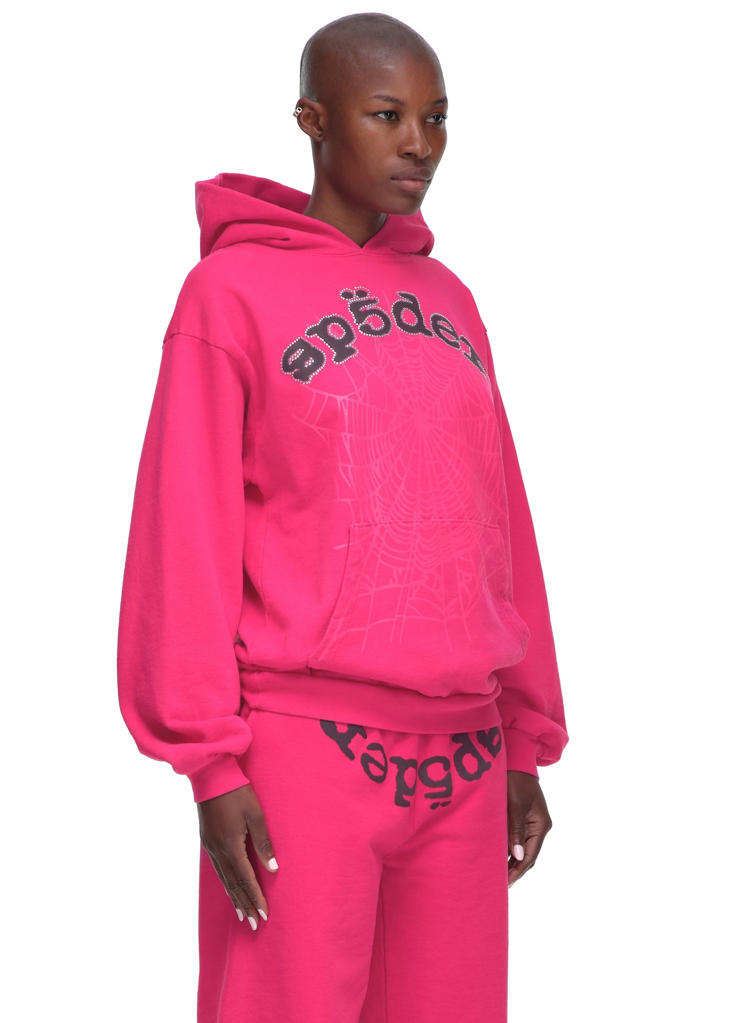 SP5DER Legacy Rhinestone Hoodie – Black - Detail View 5