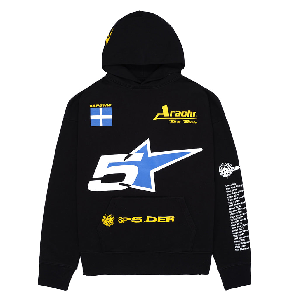 SP5DER Pit Crew Oversized Hoodie - Black - Front View