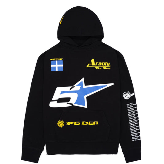 SP5DER Pit Crew Oversized Hoodie - Black - Front View