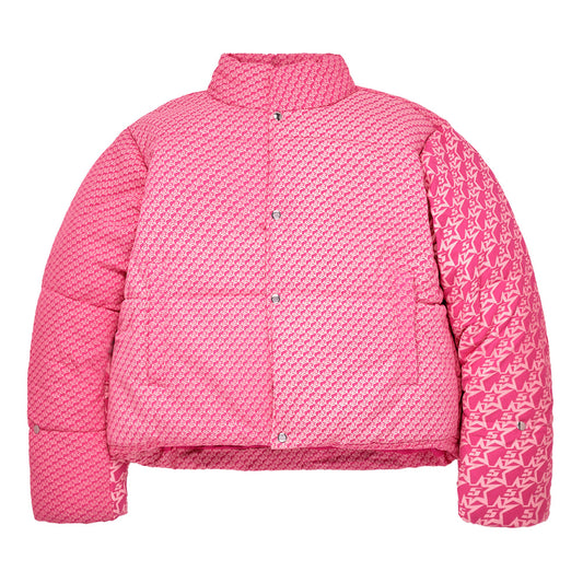 Front view of SP5DER 5Star Puffer Jacket in Pink