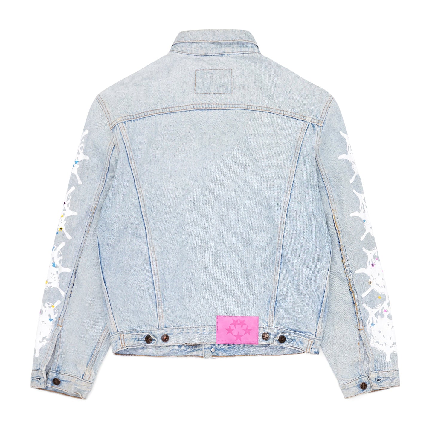 Back view of SP5DER Vintage Web Denim Trucker Jacket in Blue