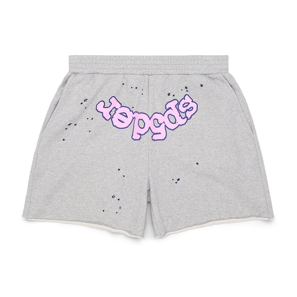 Front view of SP5DER OG Logo Sweatshort in Grey