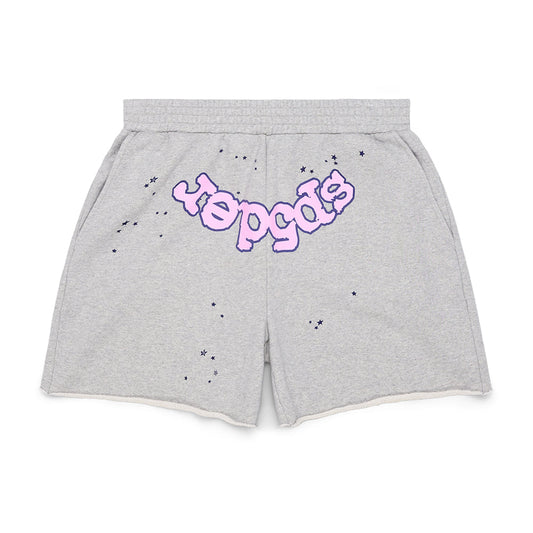 Front view of SP5DER OG Logo Sweatshort in Grey