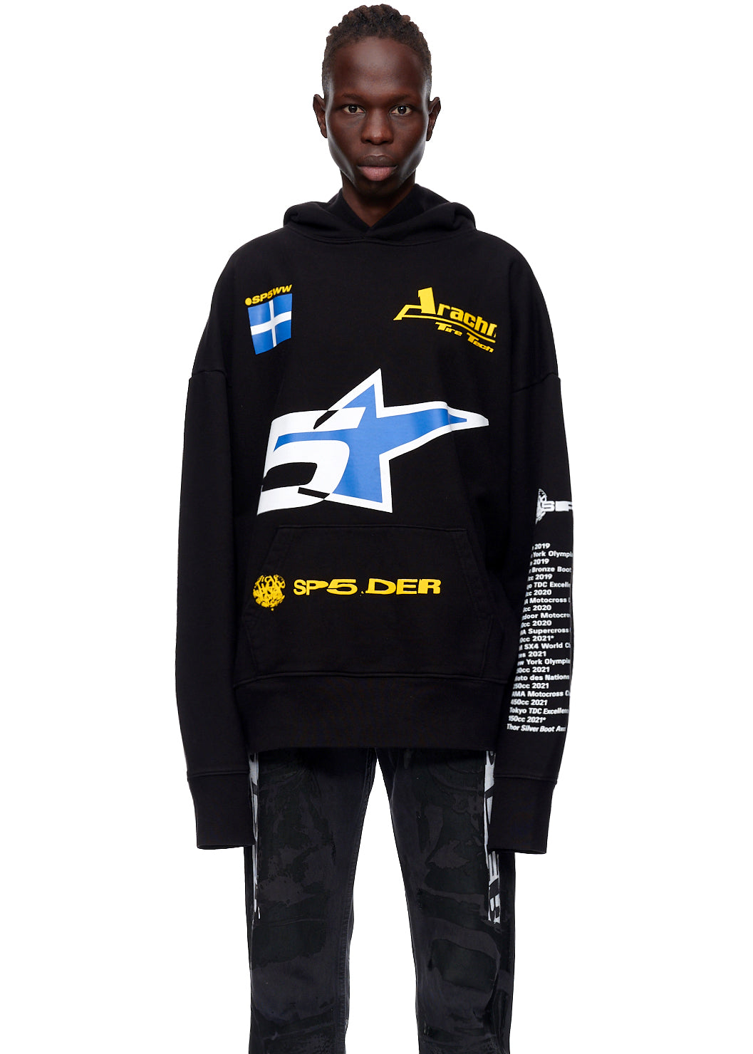 SP5DER Pit Crew Oversized Hoodie - Black - Detail View 1