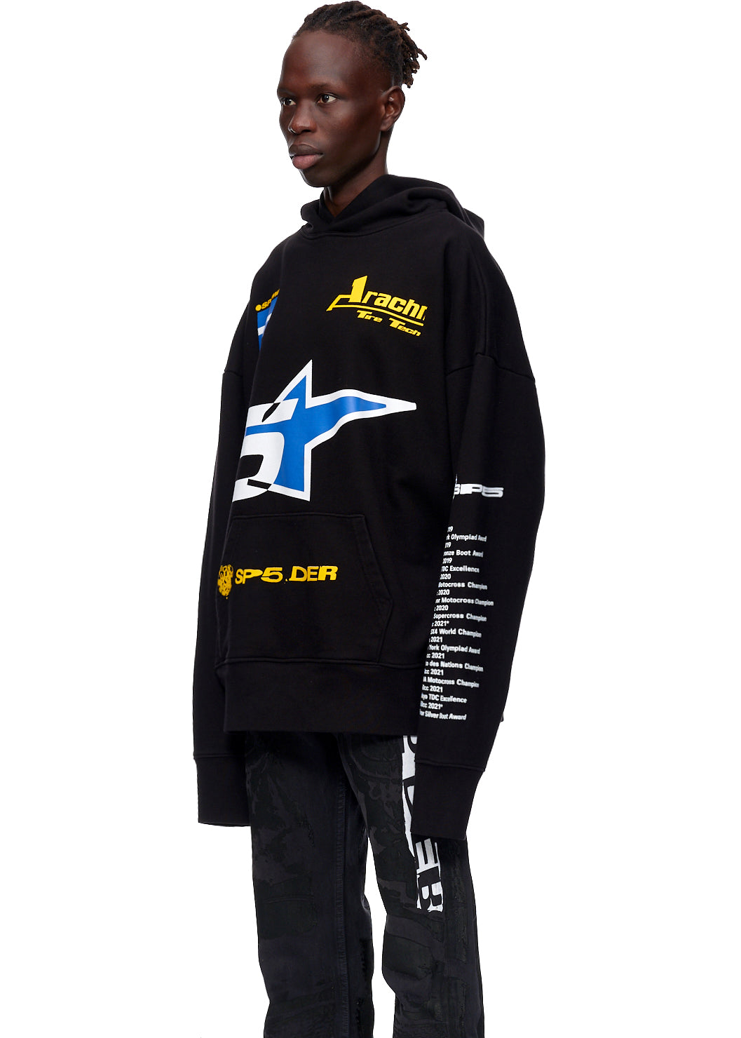 SP5DER Pit Crew Oversized Hoodie - Black - Detail View 2