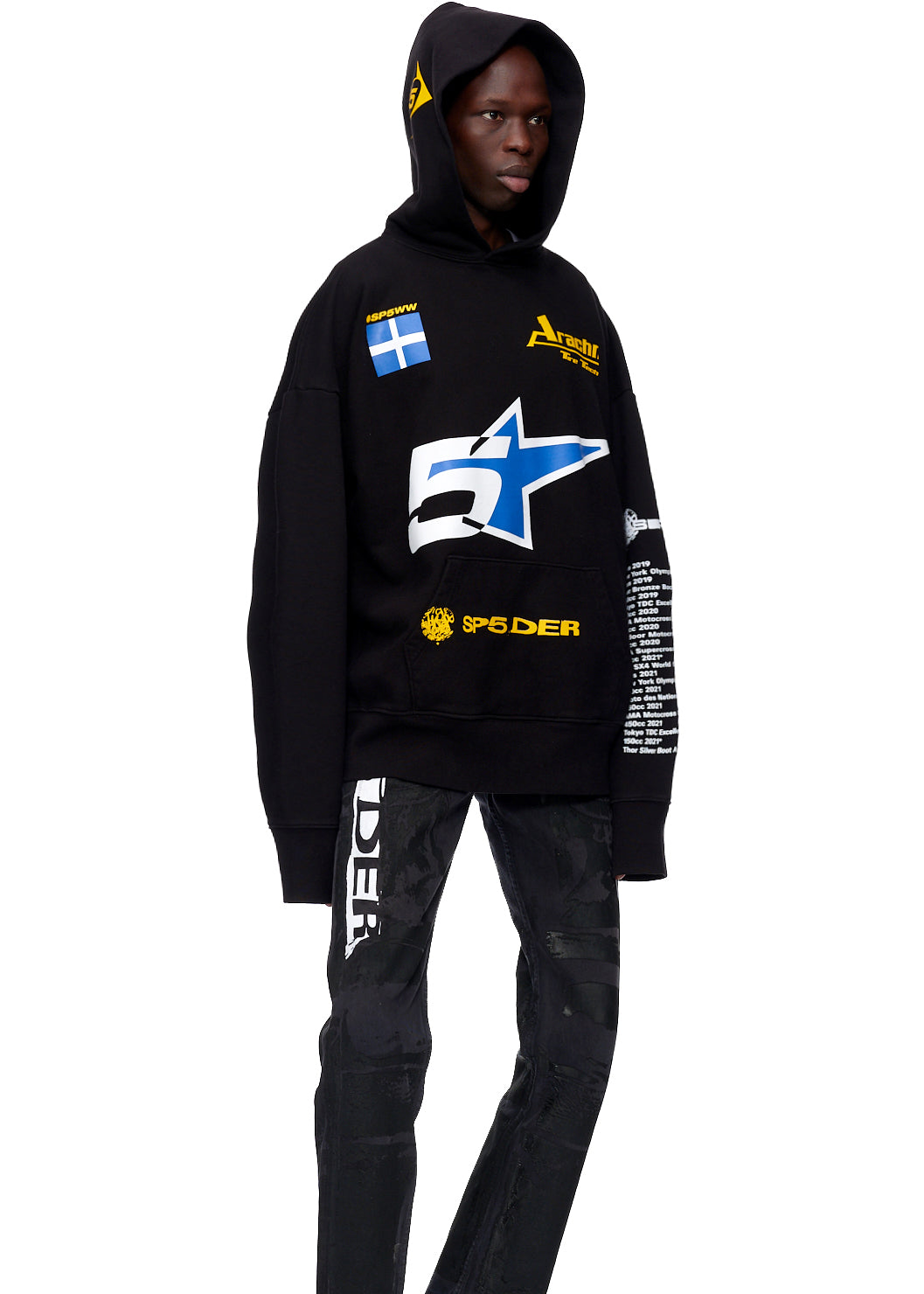 SP5DER Pit Crew Oversized Hoodie - Black - Detail View 5