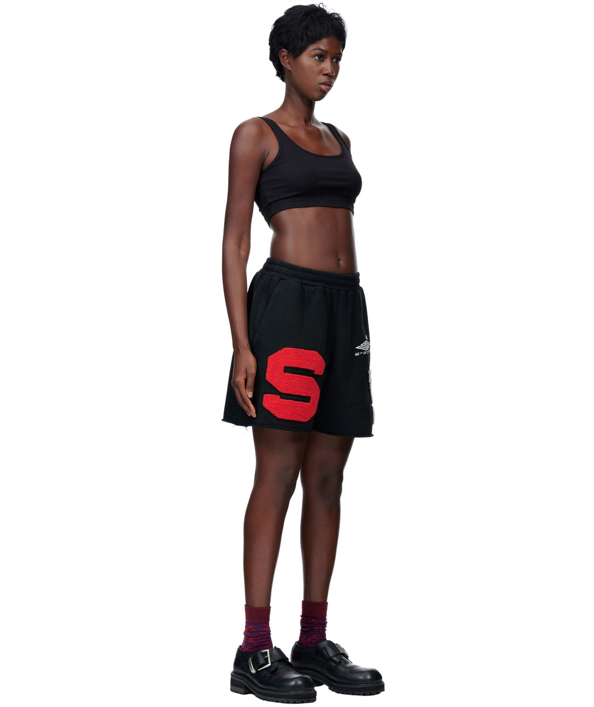 Additional angle view of SP5DER Cut Sweatshort in Black
