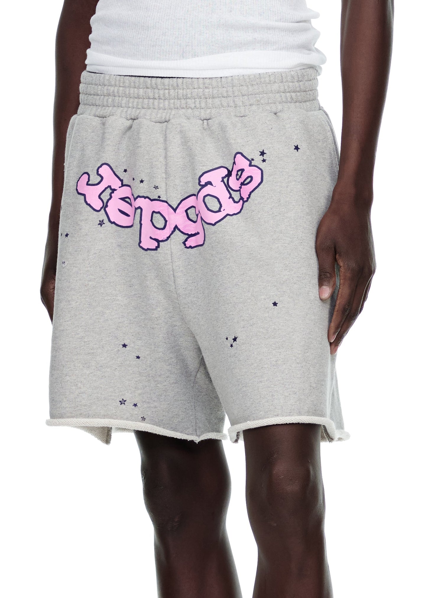 Additional angle view of SP5DER OG Logo Sweatshort in Grey