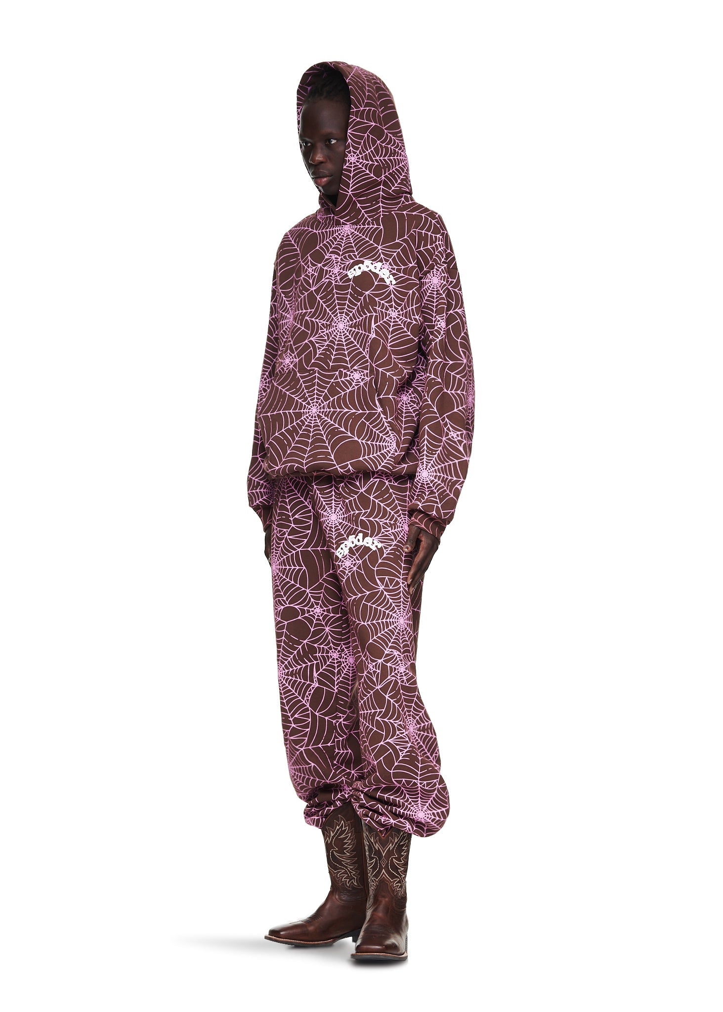 SP5DER AOP Web Hoodie – Brown - Detail View 4