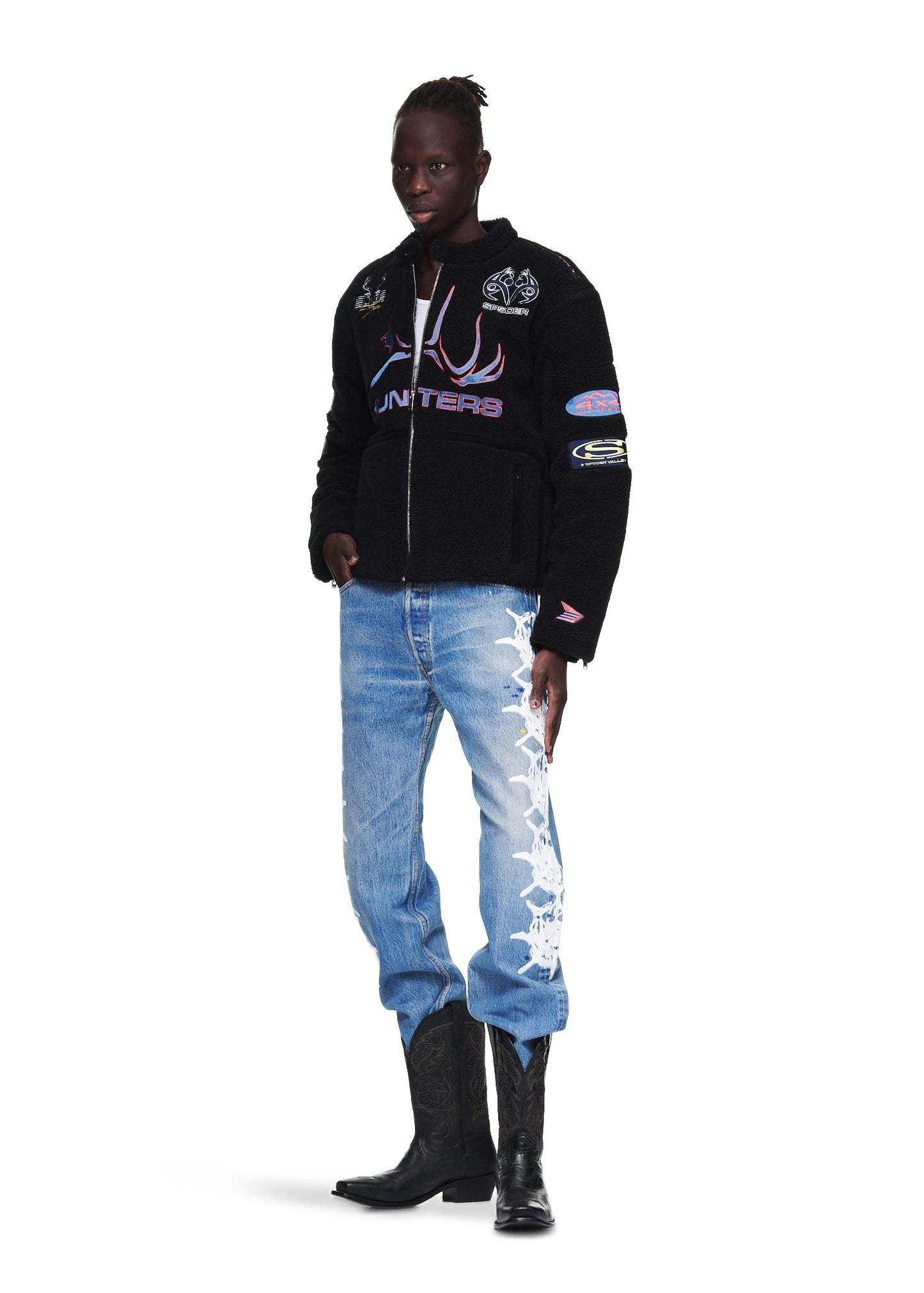 Additional angle view of SP5DER Black Sherpa Hunter Moto Jacket