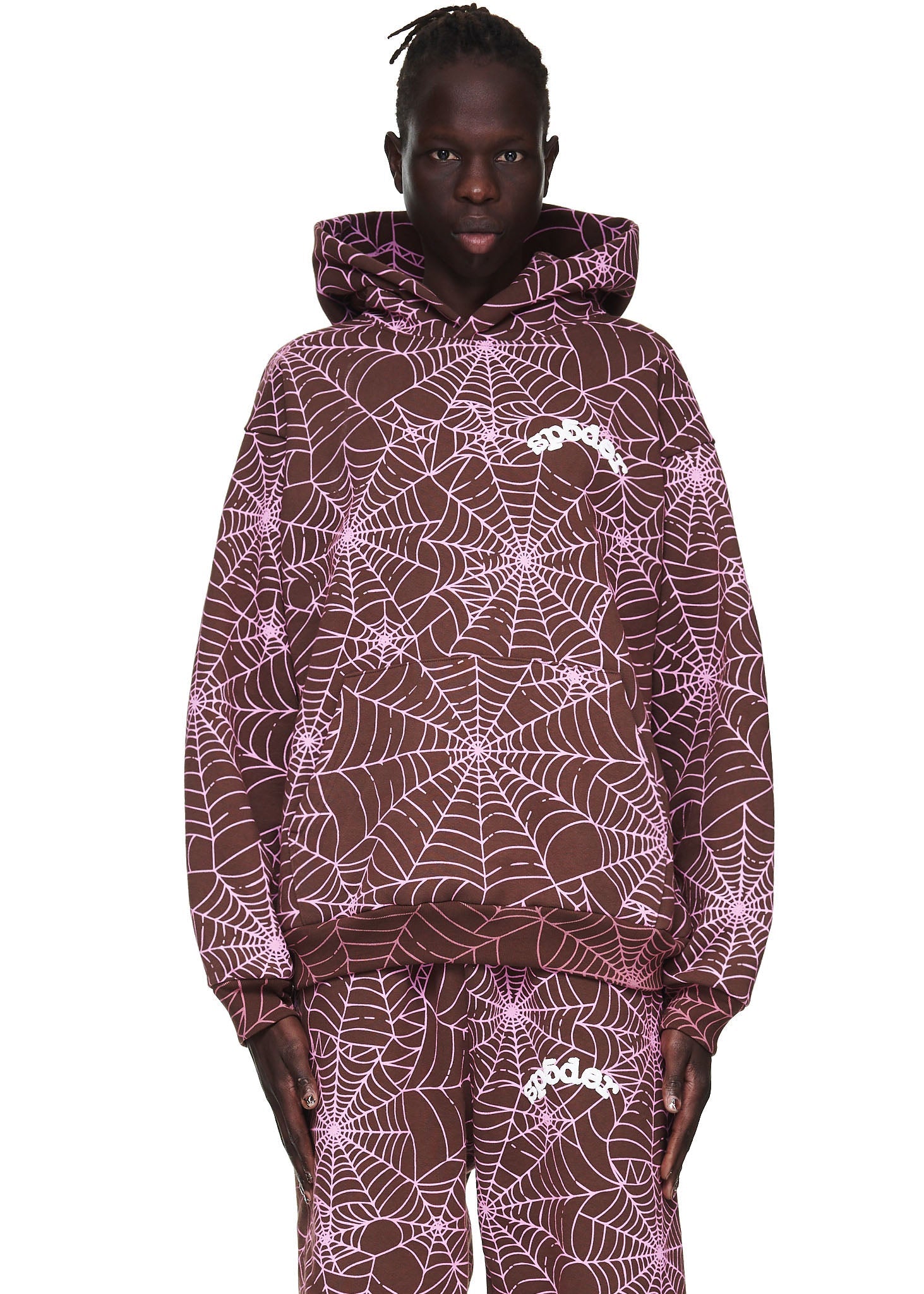 SP5DER AOP Web Hoodie – Brown - Detail View 1