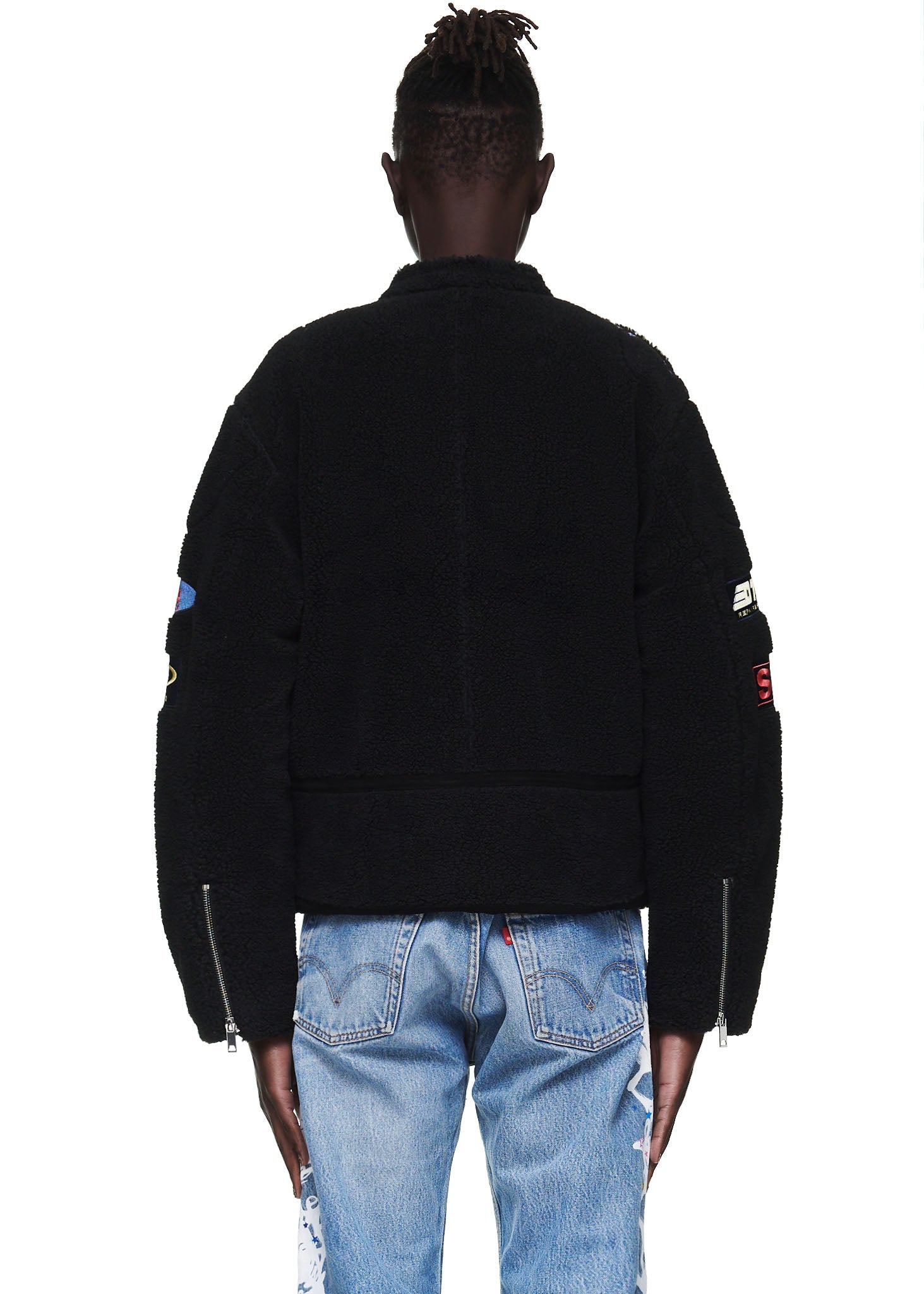 Side view of SP5DER Black Sherpa Hunter Moto Jacket