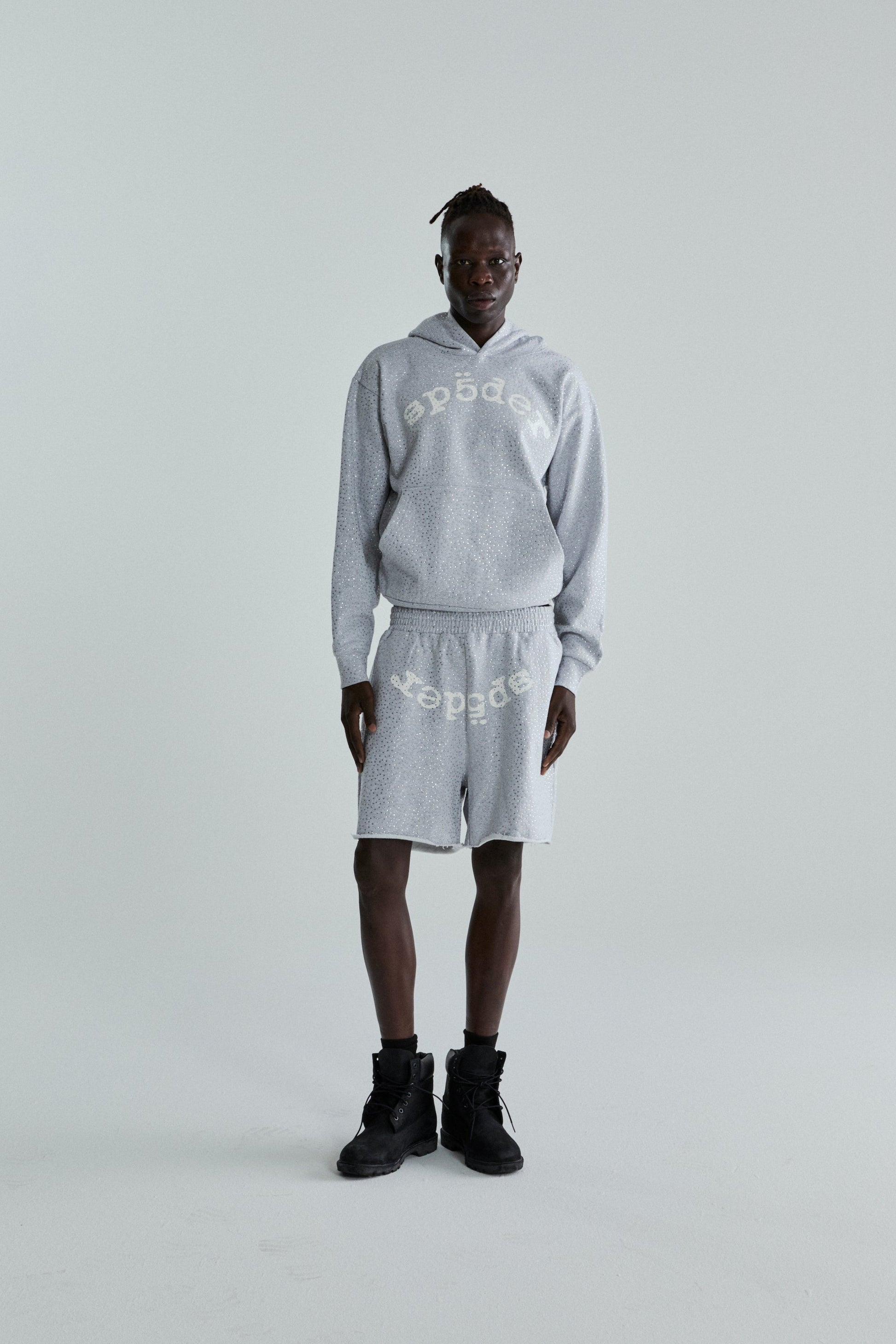 SP5DER VVS Rhinestone Hoodie - Heather Grey - Detail View 5