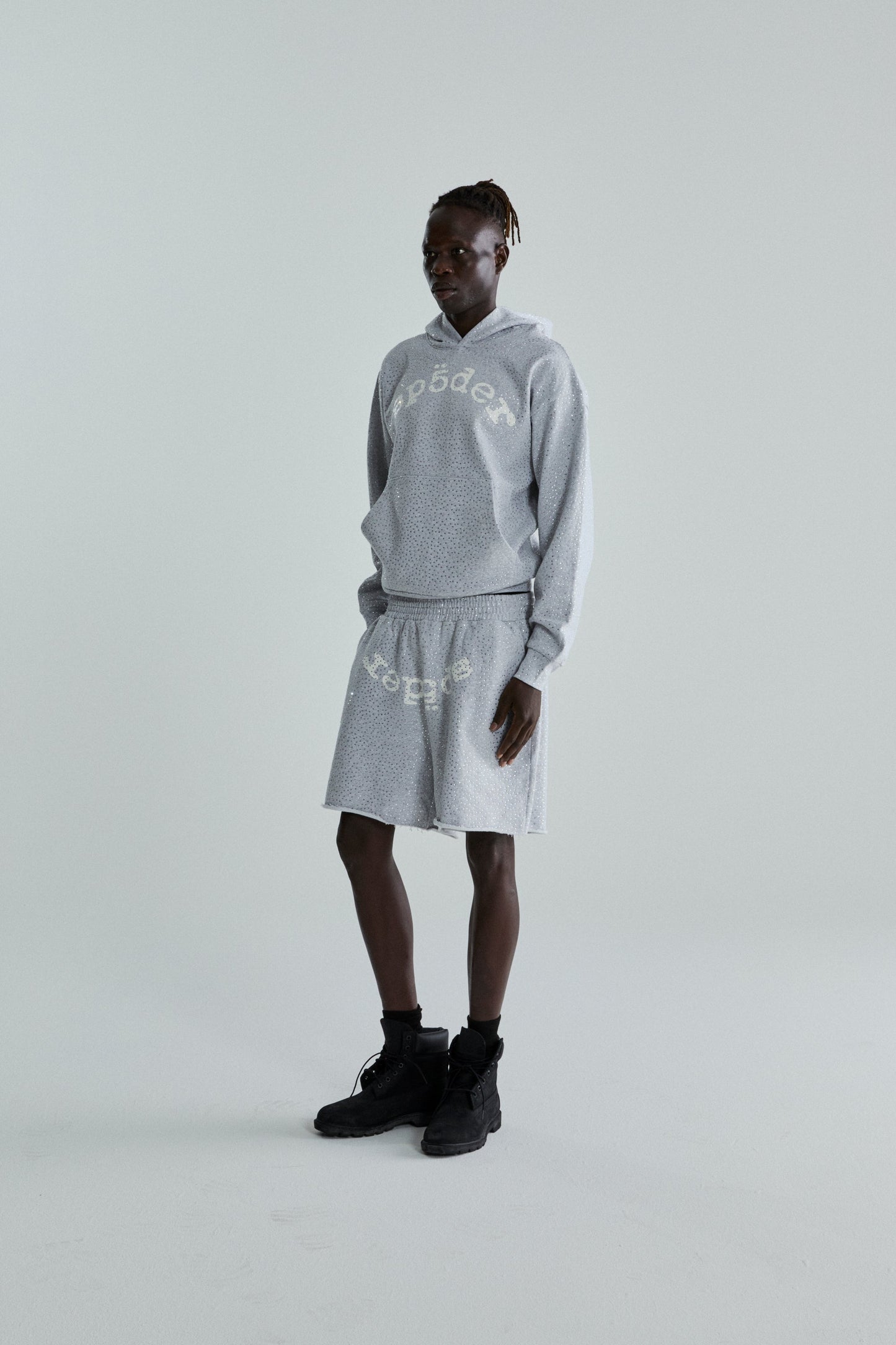 SP5DER VVS Rhinestone Hoodie - Heather Grey - Detail View 7