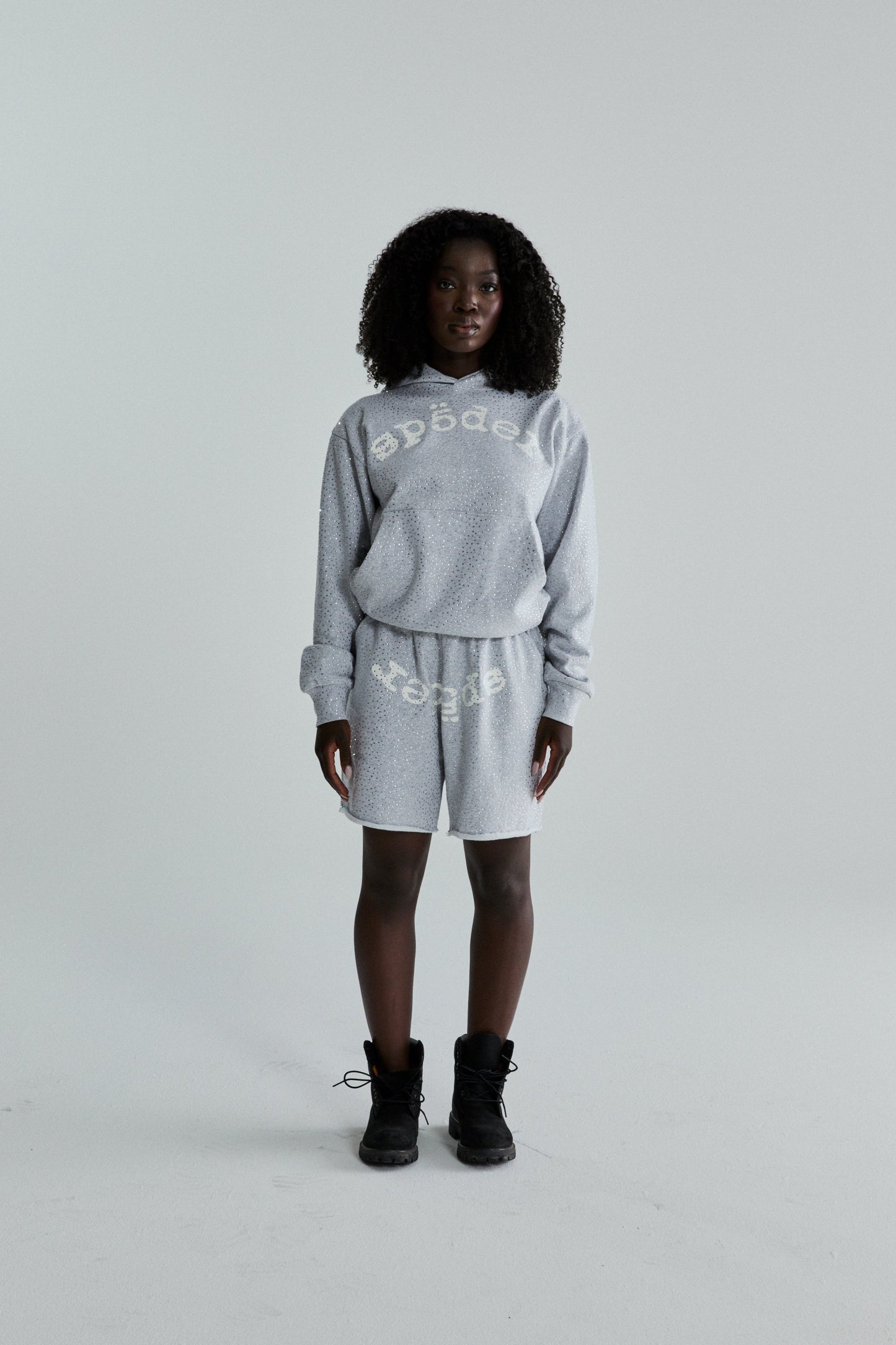 SP5DER VVS Rhinestone Hoodie - Heather Grey - Detail View 6