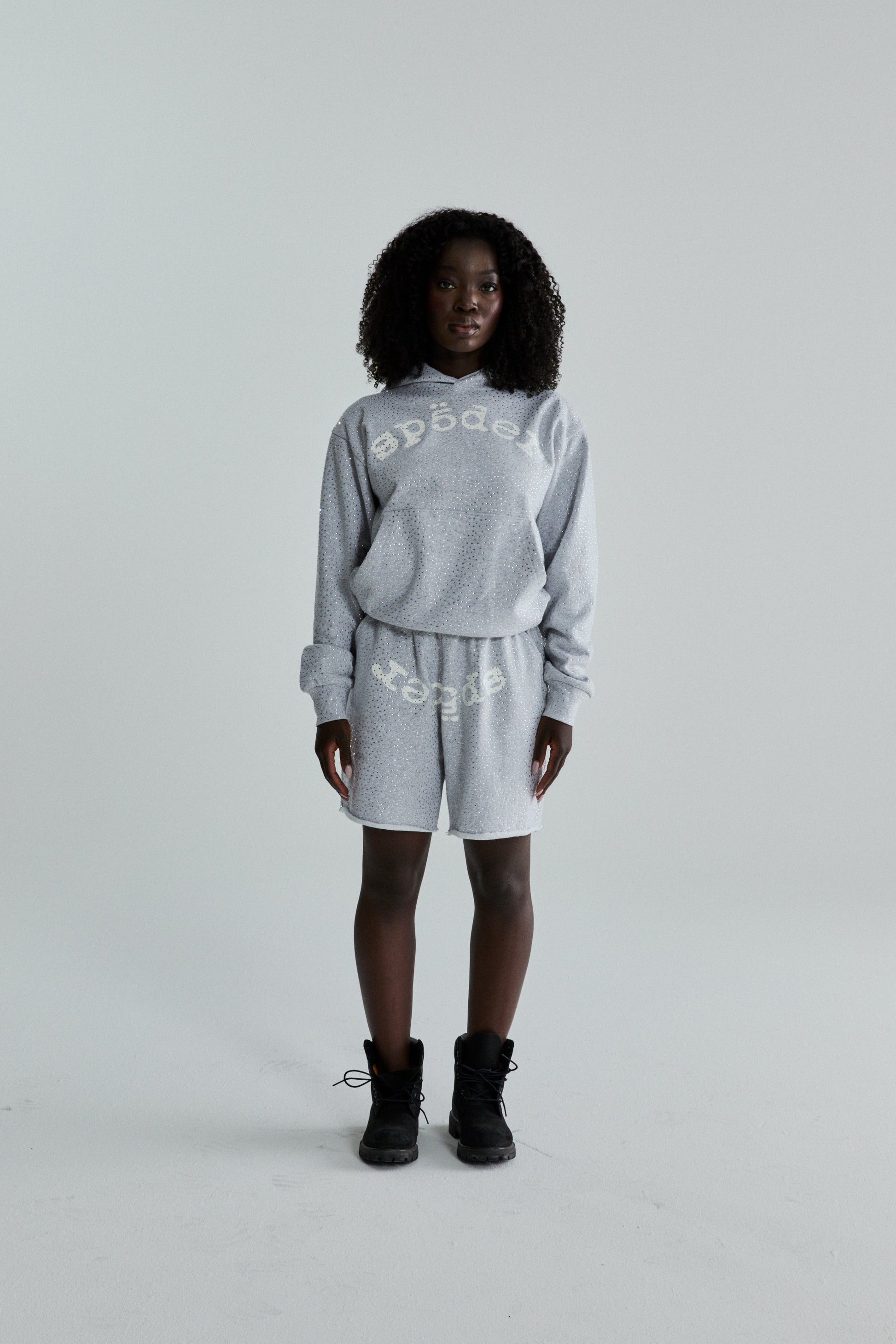 SP5DER VVS Rhinestone Hoodie - Heather Grey - Detail View 6