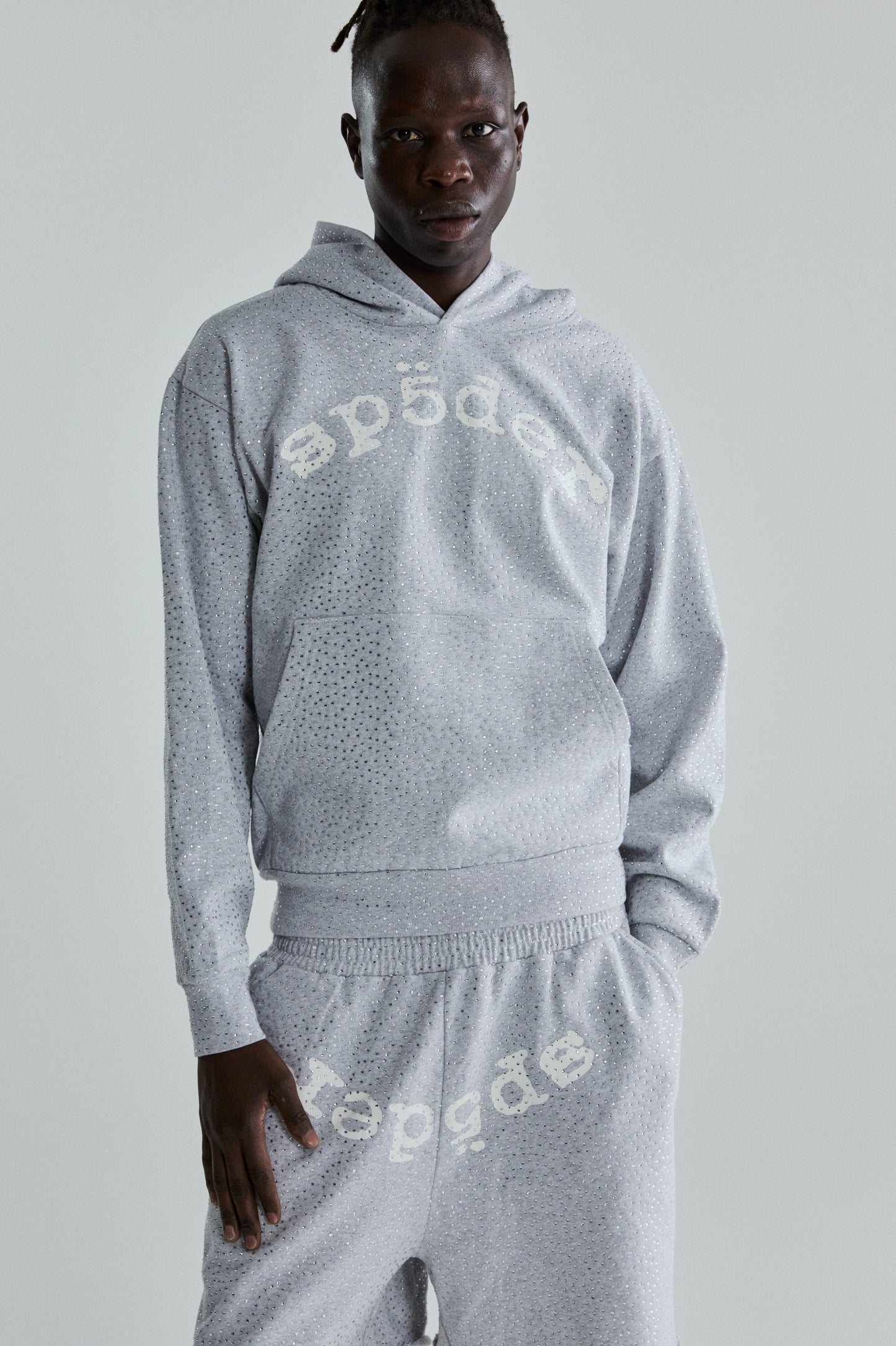 SP5DER VVS Rhinestone Hoodie - Heather Grey - Detail View 13