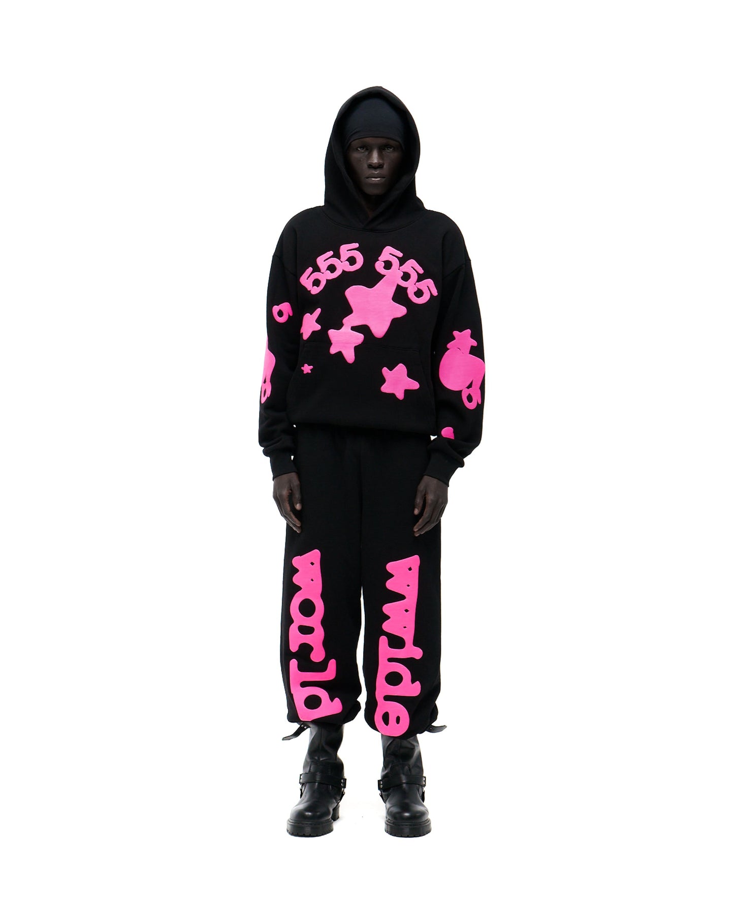 SP5DER Beluga Angel Number Hoodie – Black - Detail View 6