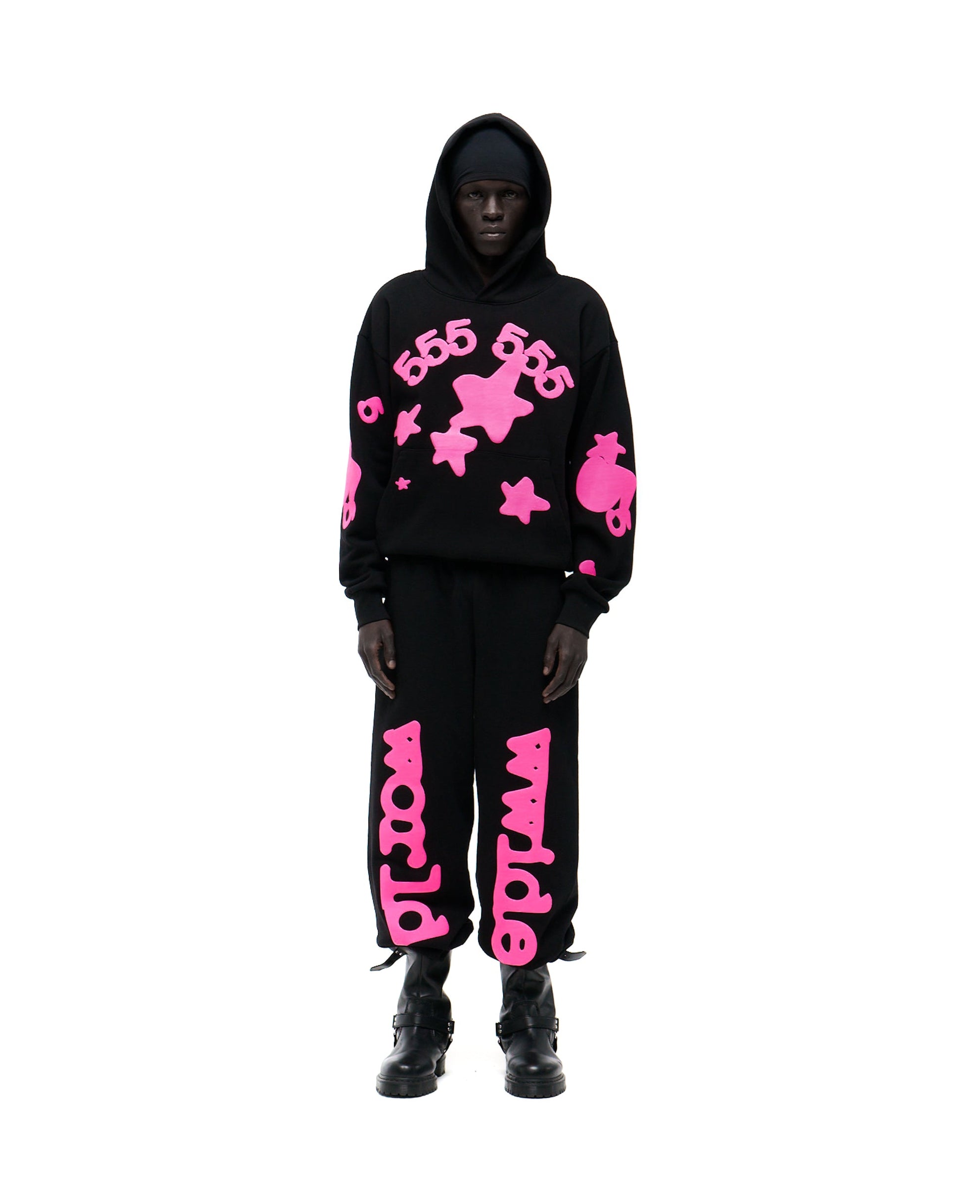 SP5DER Beluga Angel Number Hoodie – Black - Detail View 6