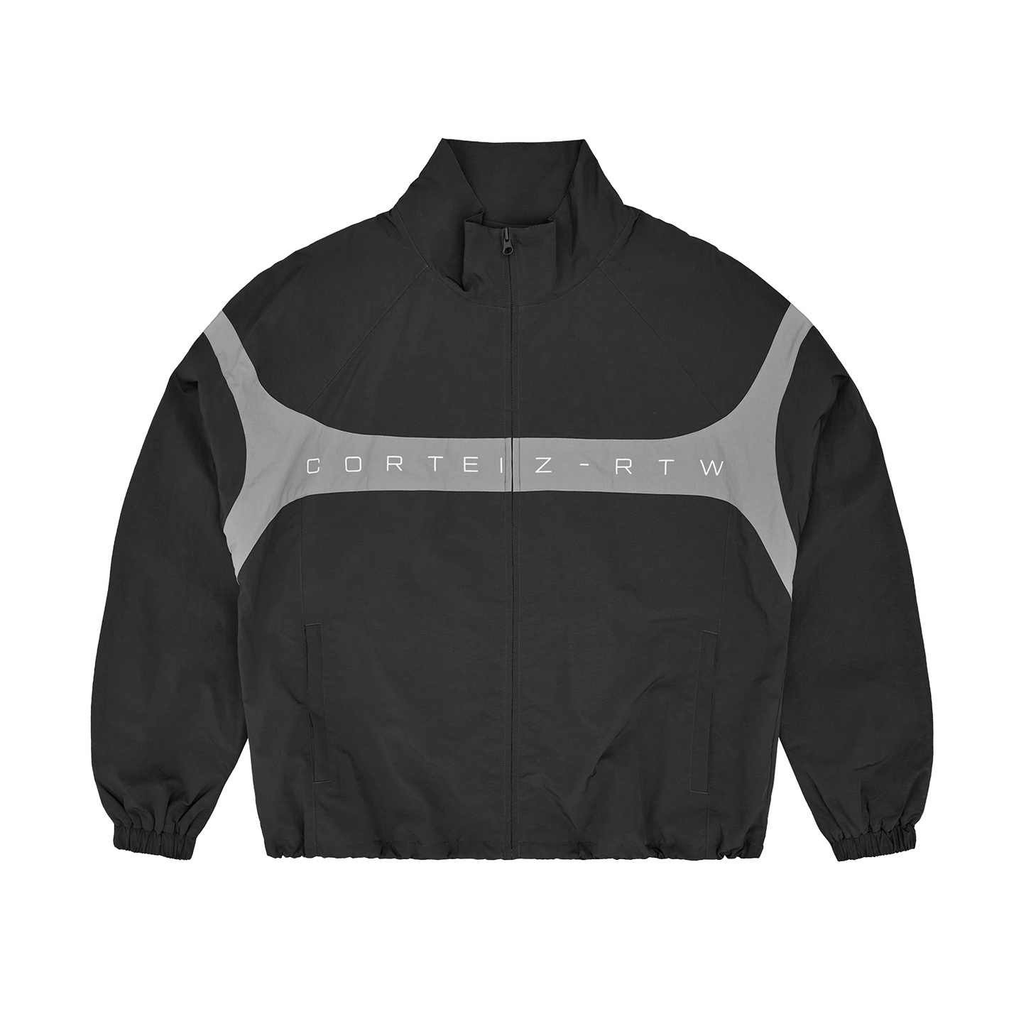 Corteiz Black Nylon Strata Shuku Jacket, front view showing Corteiz branding embroidery