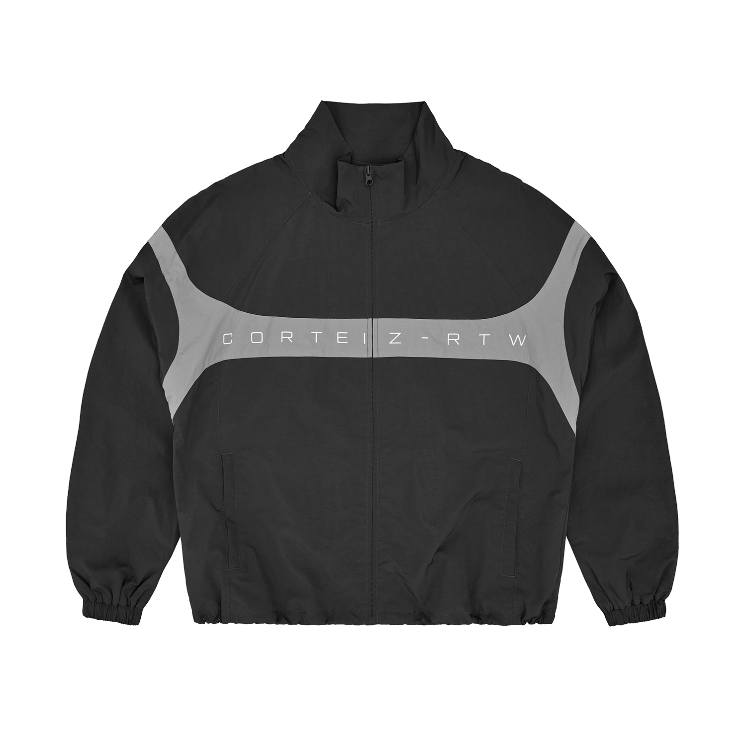 Corteiz Black Nylon Strata Shuku Jacket, front view showing Corteiz branding embroidery