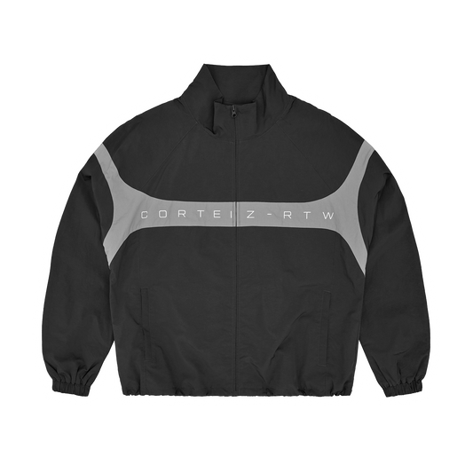 Corteiz Black Nylon Strata Shuku Jacket, front view showing Corteiz branding embroidery