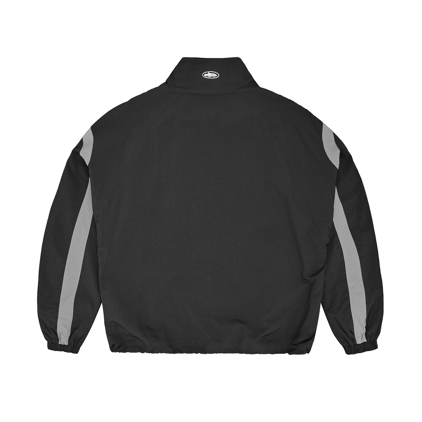 Corteiz Black Nylon Strata Shuku Jacket, back of neck view showing branding embroidery
