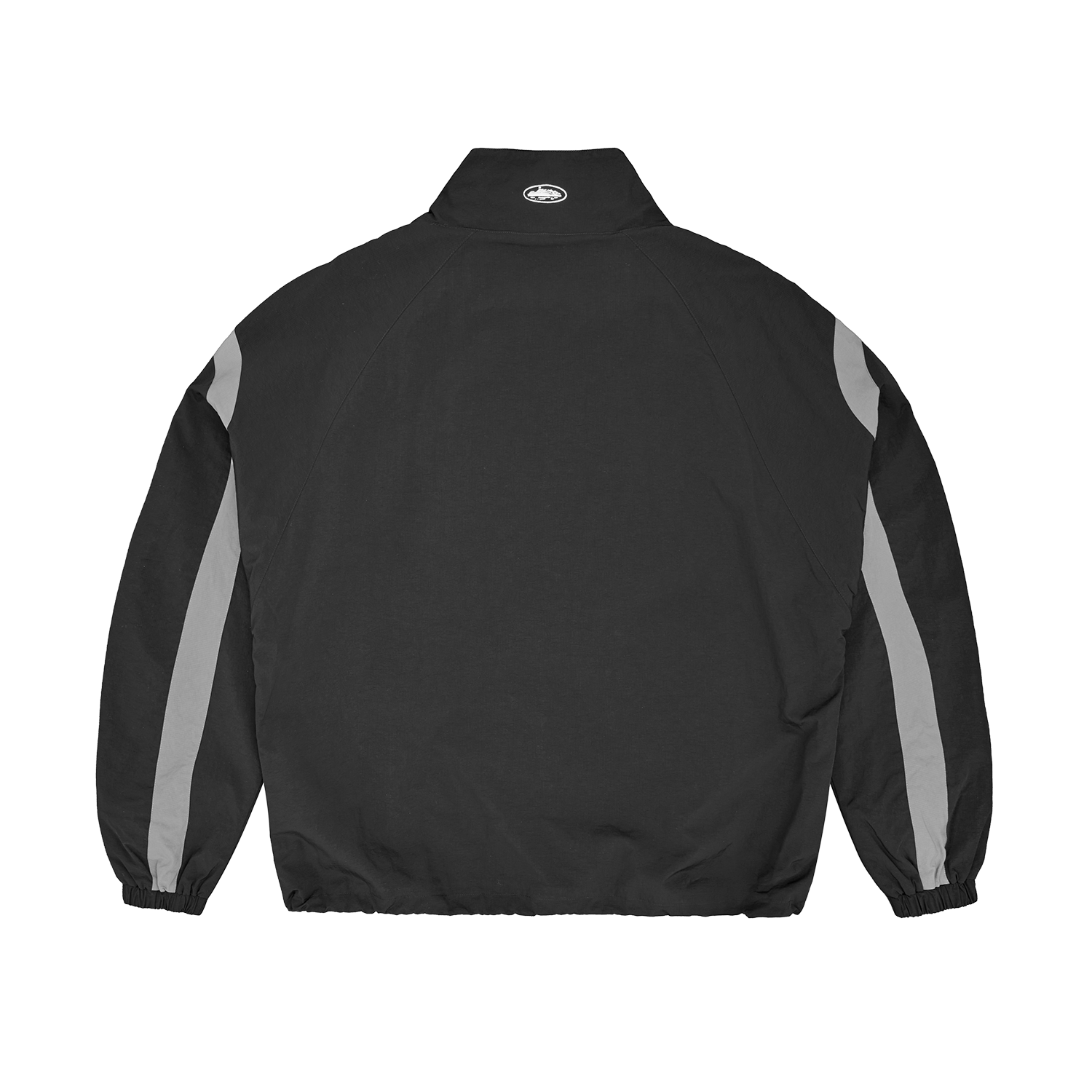 Corteiz Black Nylon Strata Shuku Jacket, back of neck view showing branding embroidery