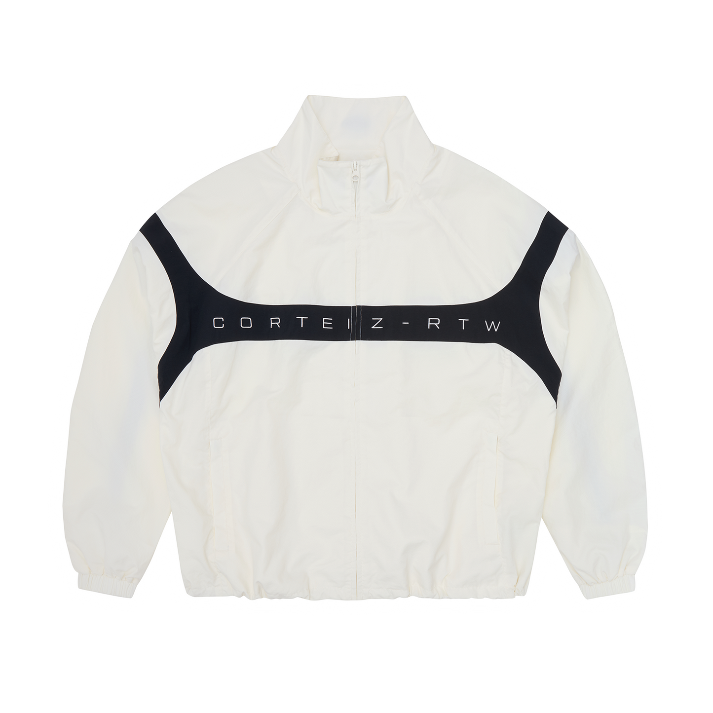 Corteiz White Nylon Strata Shuku Jacket, Off White, front view showing Corteiz branding embroidery