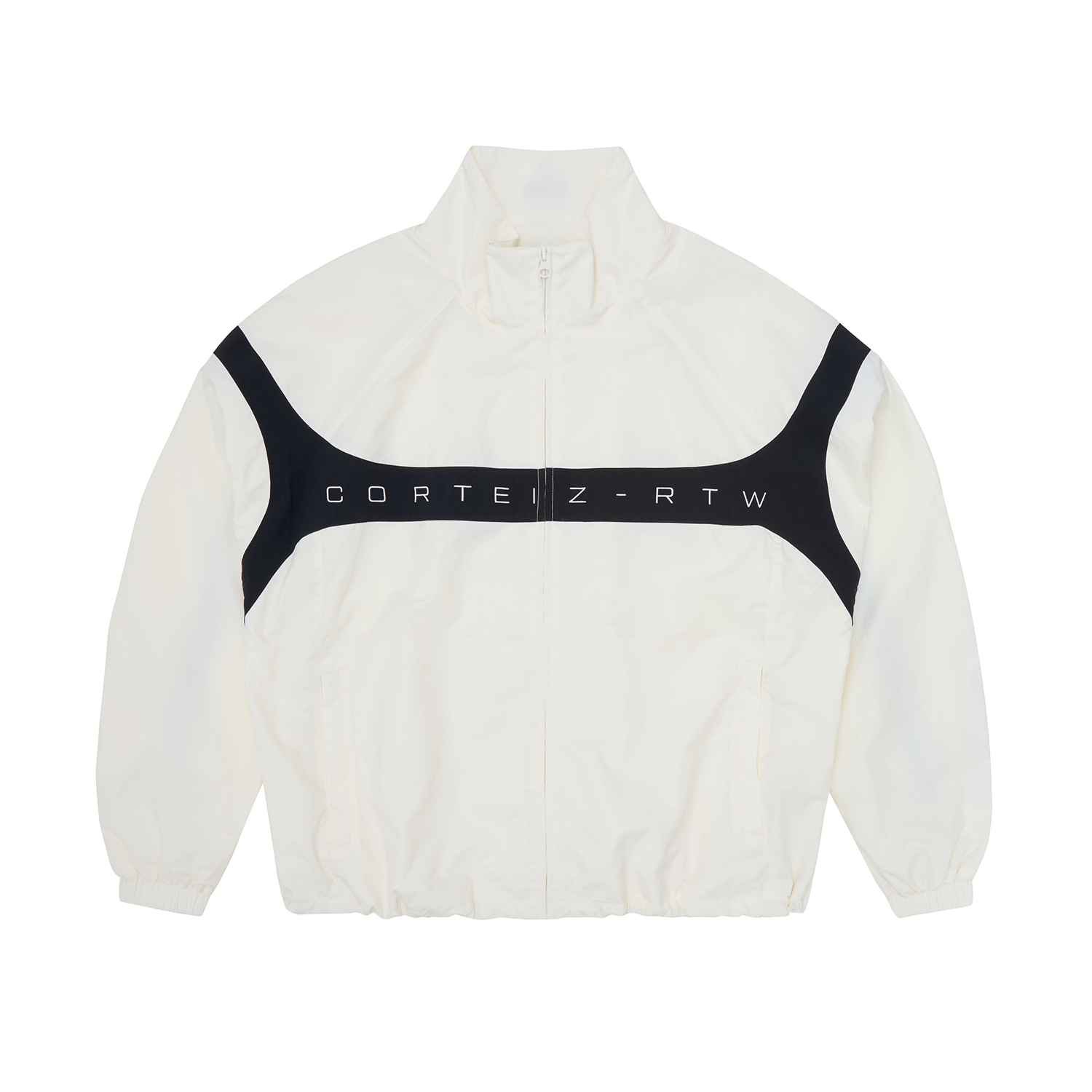 Corteiz White Nylon Strata Shuku Jacket, Off White, front view showing Corteiz branding embroidery