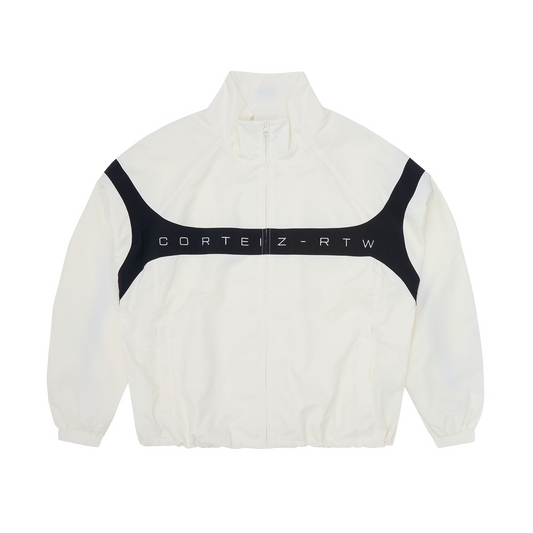 Corteiz White Nylon Strata Shuku Jacket, Off White, front view showing Corteiz branding embroidery