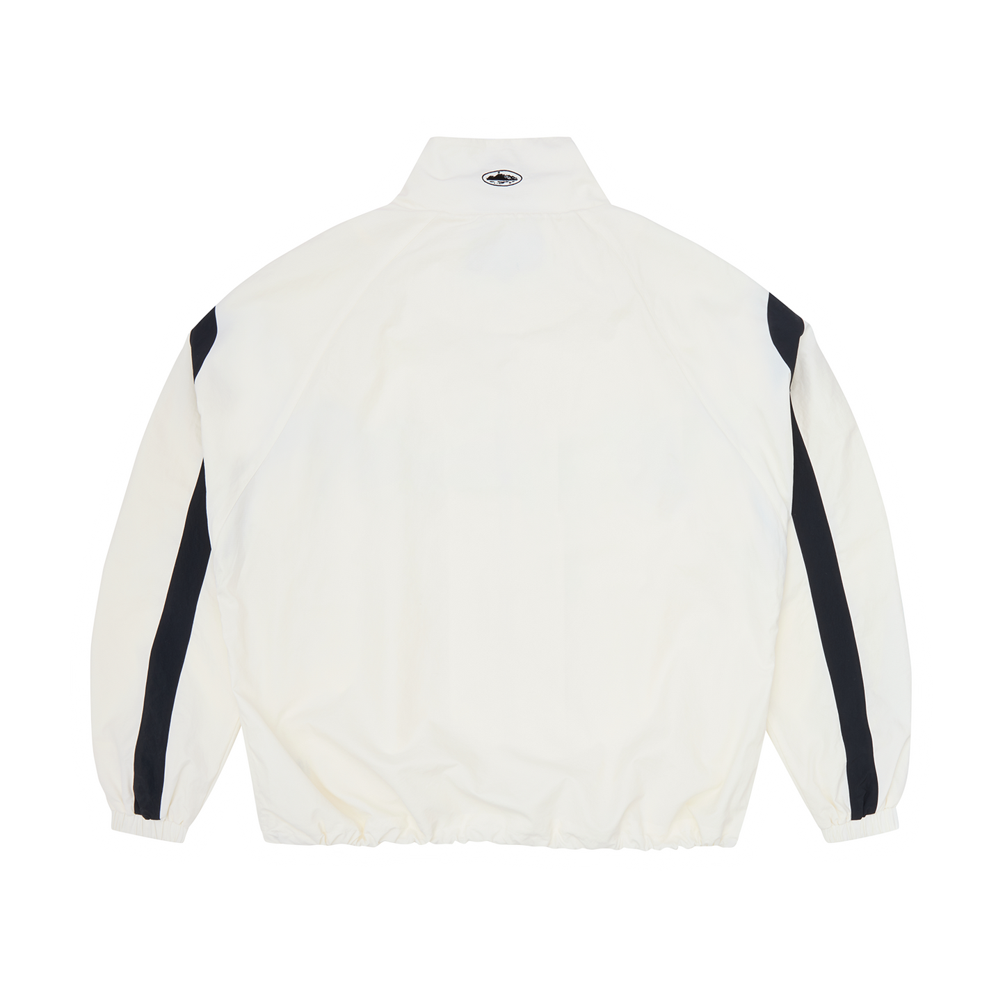 Corteiz White Nylon Strata Shuku Jacket, Off White, back of neck view showing branding embroidery