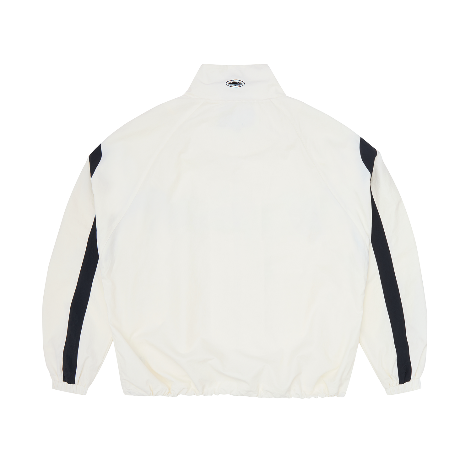 Corteiz White Nylon Strata Shuku Jacket, Off White, back of neck view showing branding embroidery