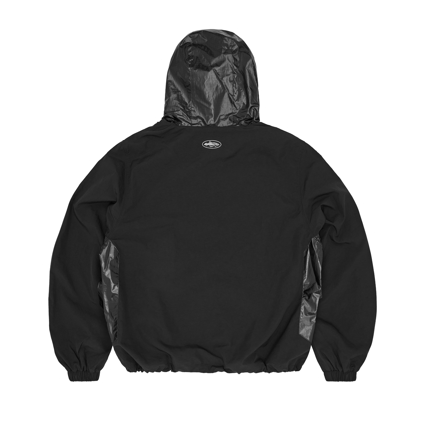 Corteiz Black Nylon Litework Quattro Jacket, back view showing side panel detailing
