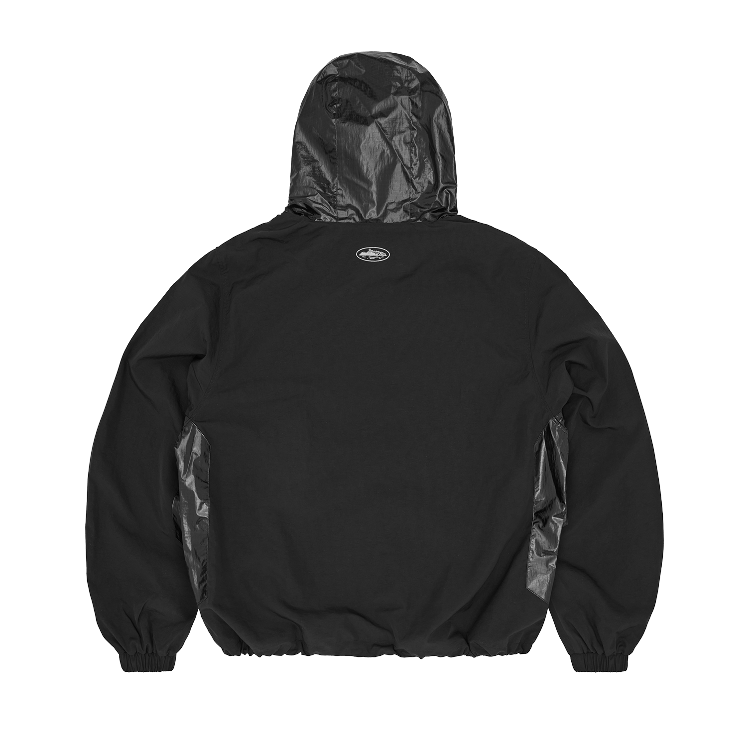 Corteiz Black Nylon Litework Quattro Jacket, back view showing side panel detailing