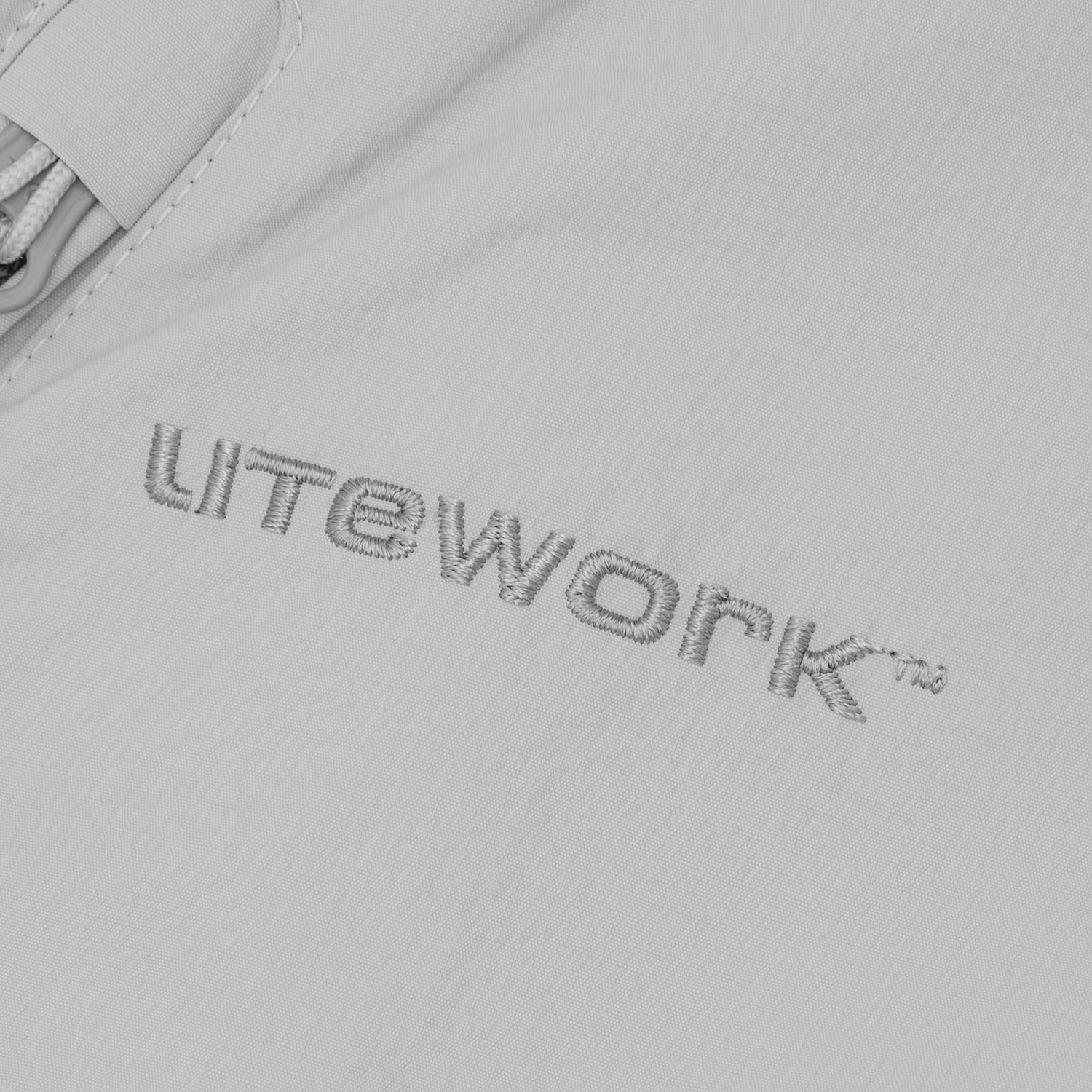 Corteiz Grey Nylon Litework Quattro Jacket, close-up of tonal chest embroidery