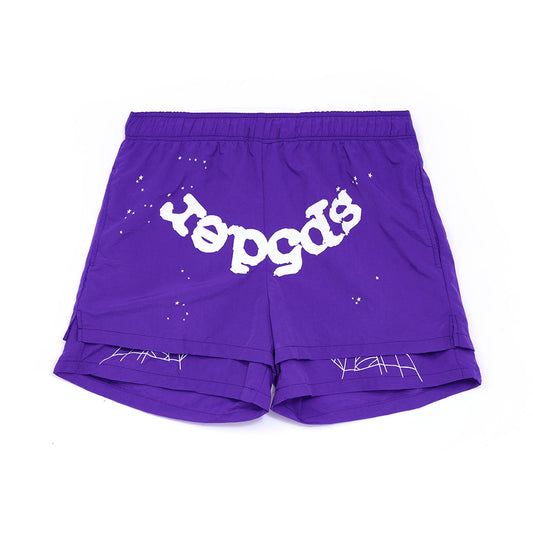 Front view of SP5DER Grape Logo Short in Purple