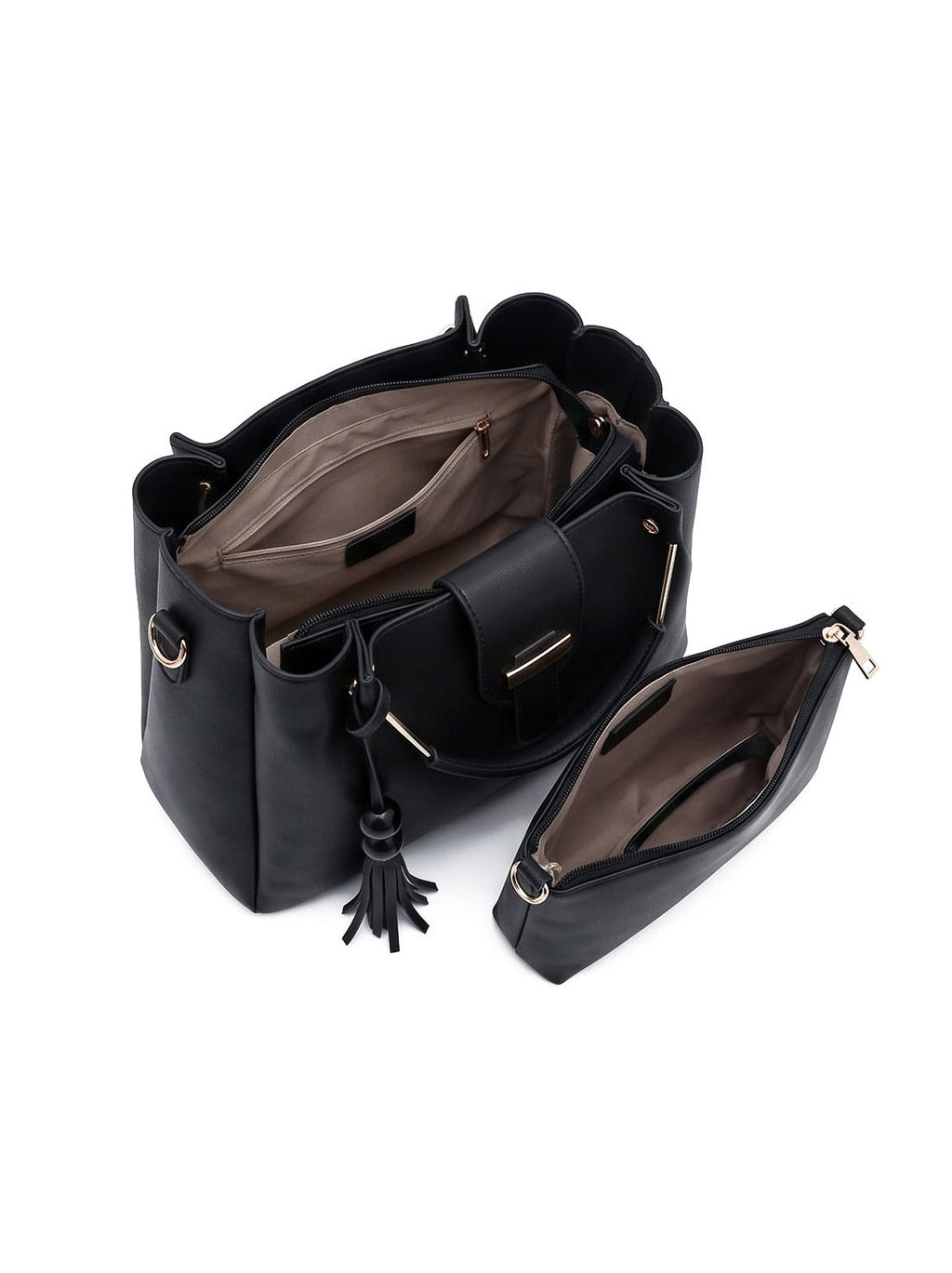 Bag It Alexa 3-Piece Vegan Leather Handbag Set - Black