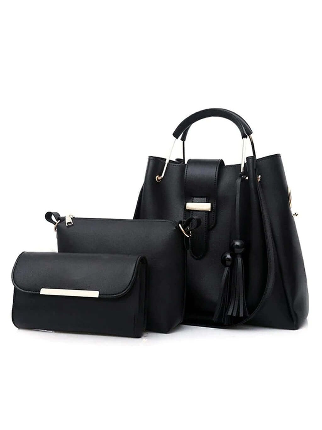 Bag It Alexa 3-Piece Vegan Leather Handbag Set - Black